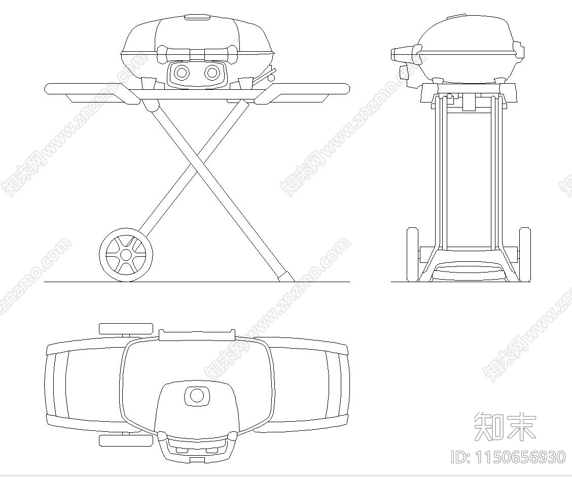 烤肉架三视图cad施工图下载【ID:1150656930】