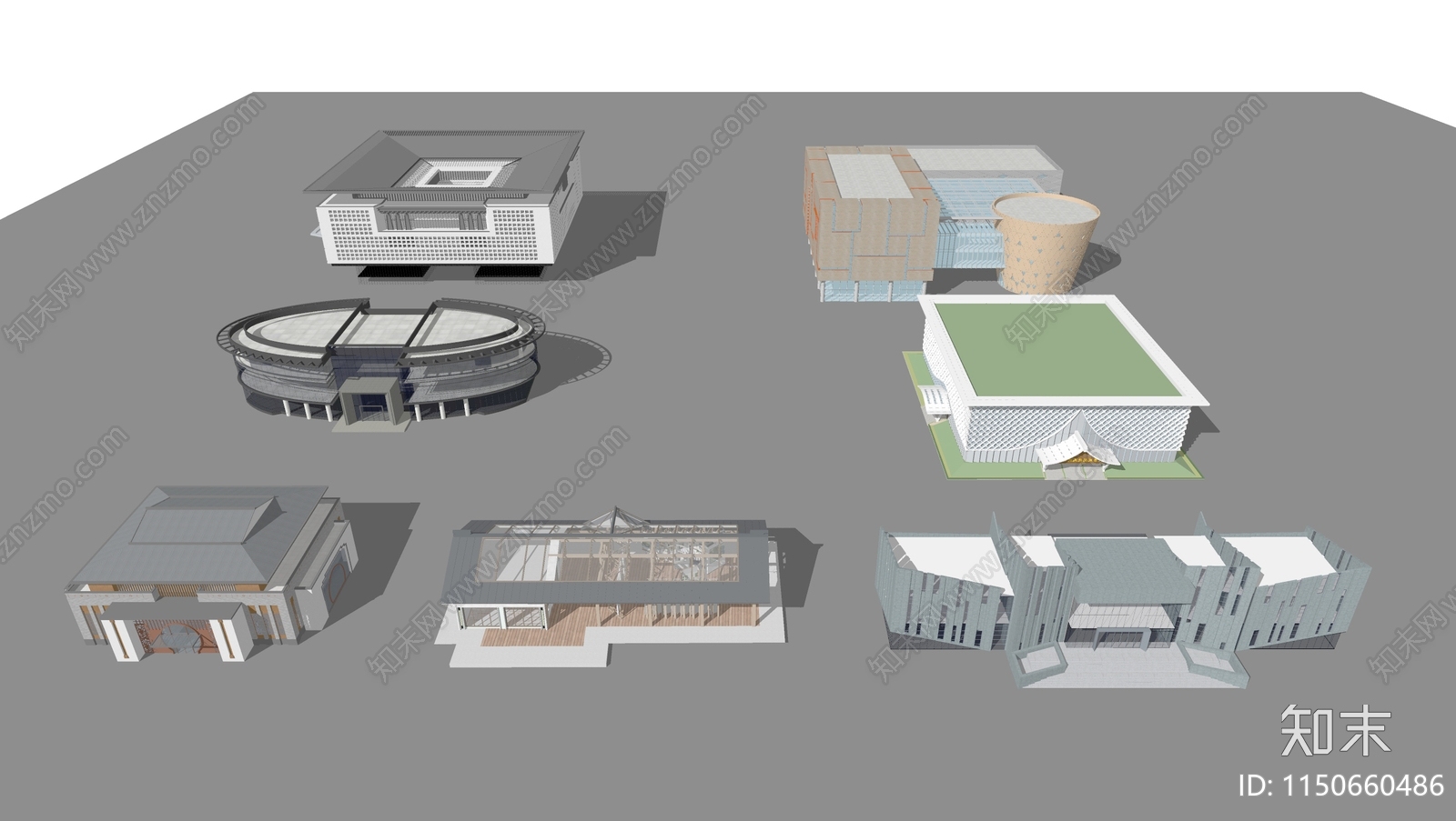 现代图书馆建筑SU模型下载【ID:1150660486】