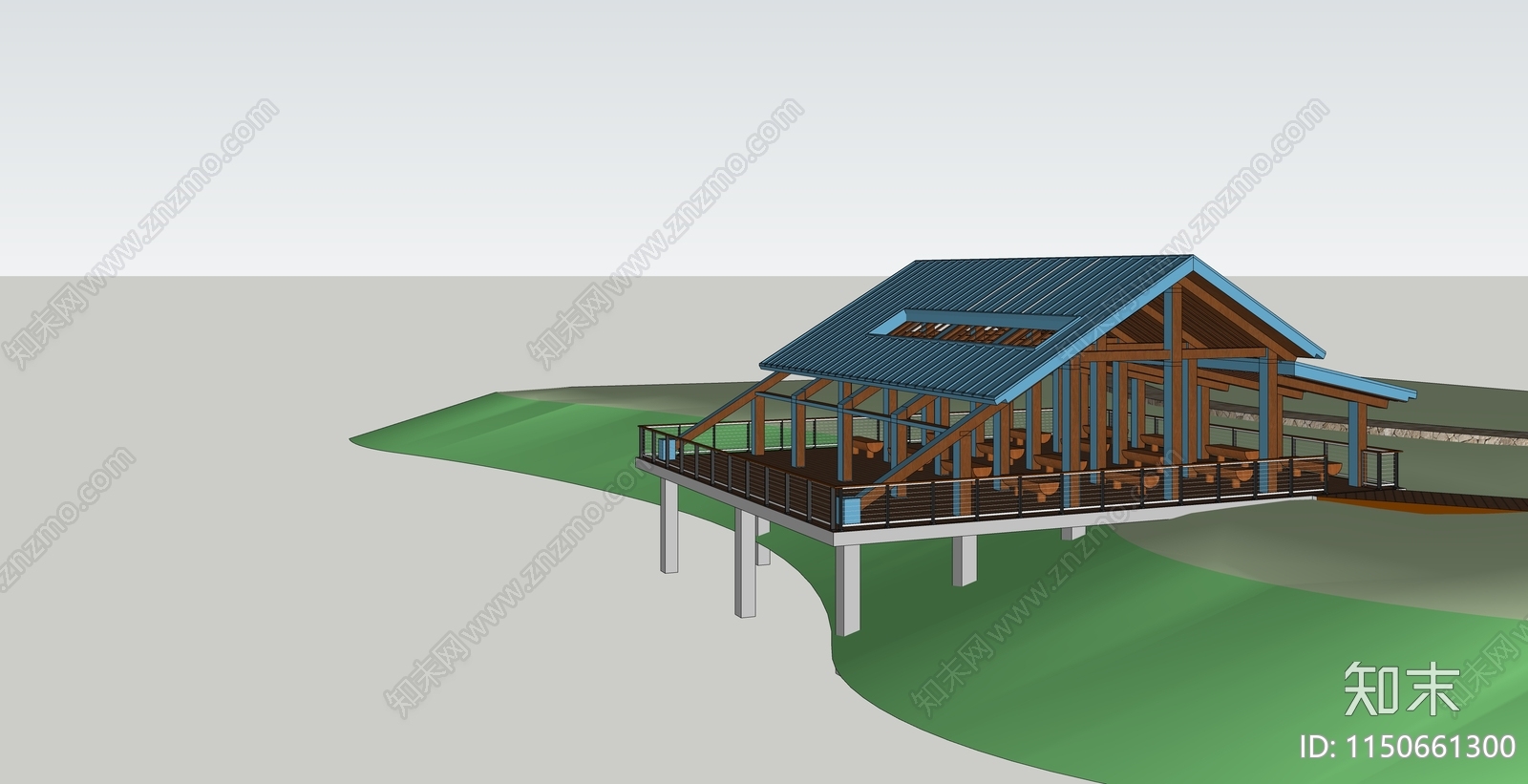 现代坡屋顶景观亭SU模型下载【ID:1150661300】