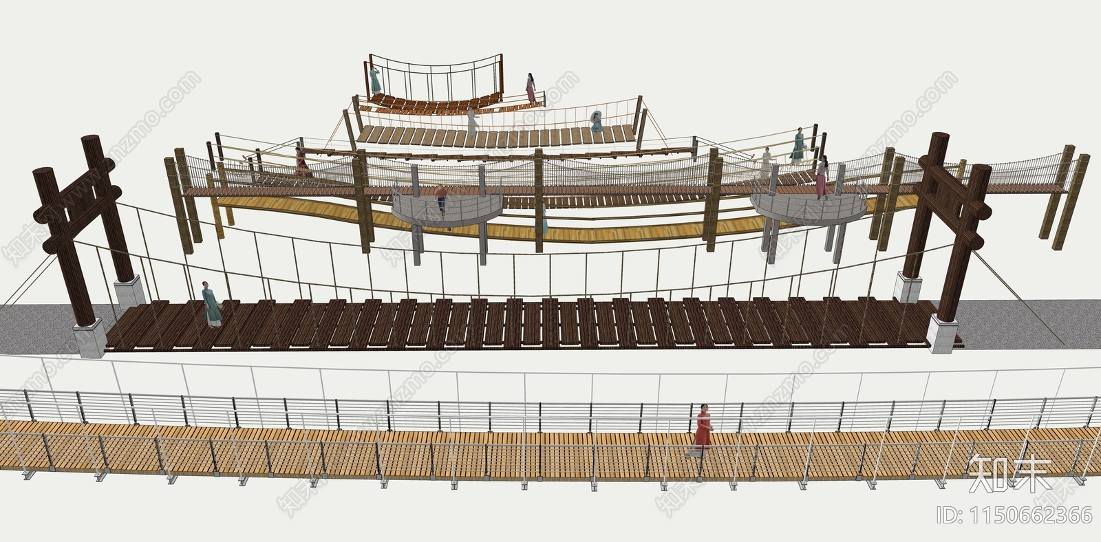 现代景观吊桥SU模型下载【ID:1150662366】