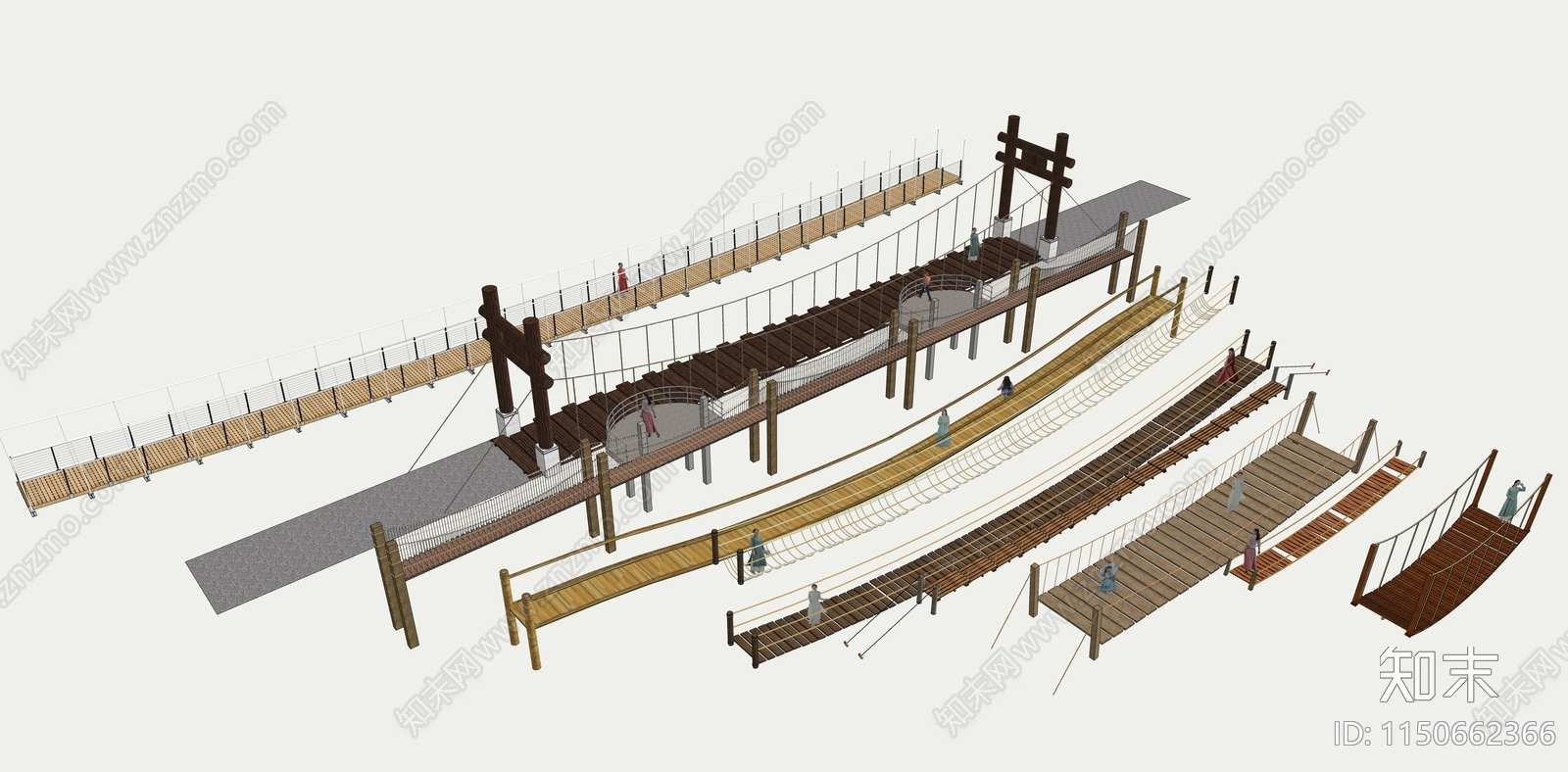 现代景观吊桥SU模型下载【ID:1150662366】