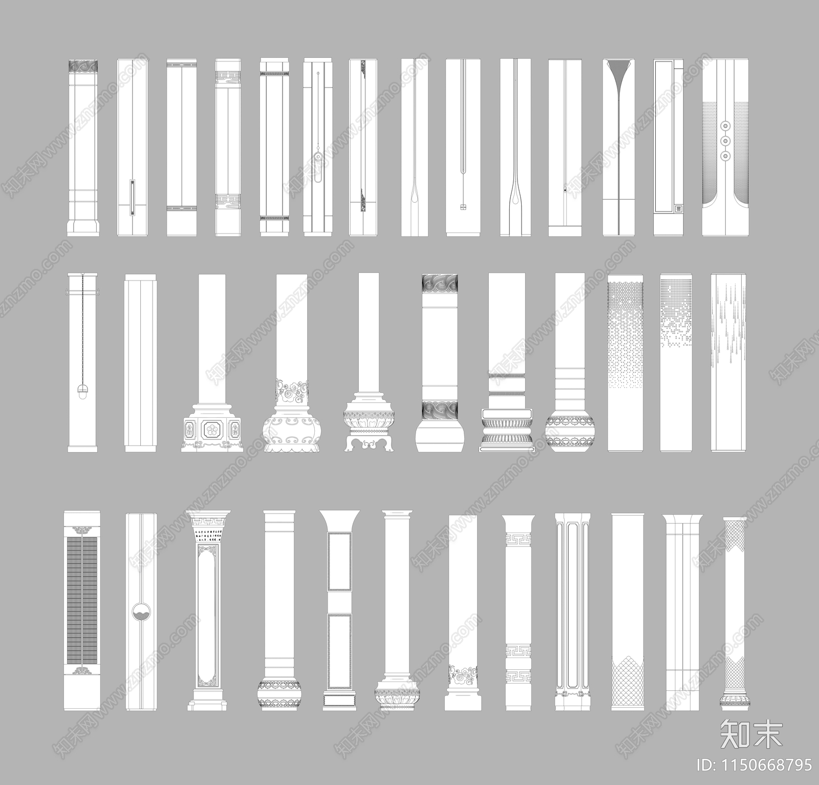 各种新款装饰柱施工图下载【ID:1150668795】