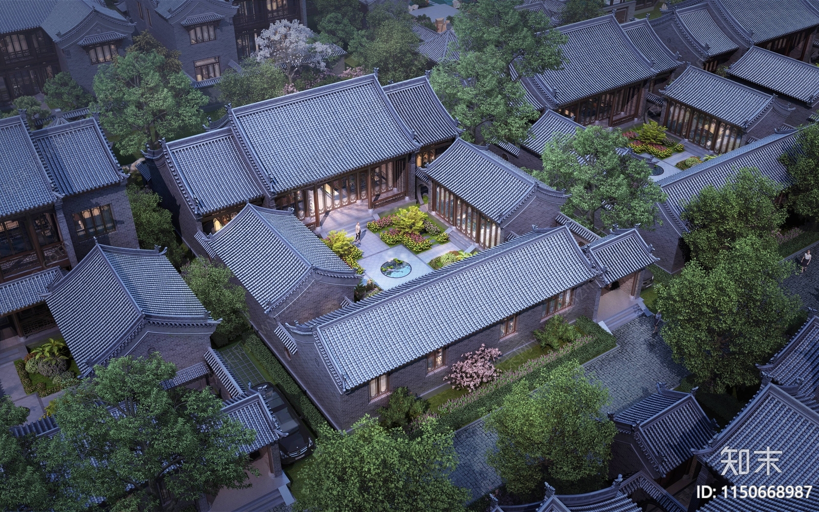 中式传统合院施工图和效果图施工图下载【ID:1150668987】