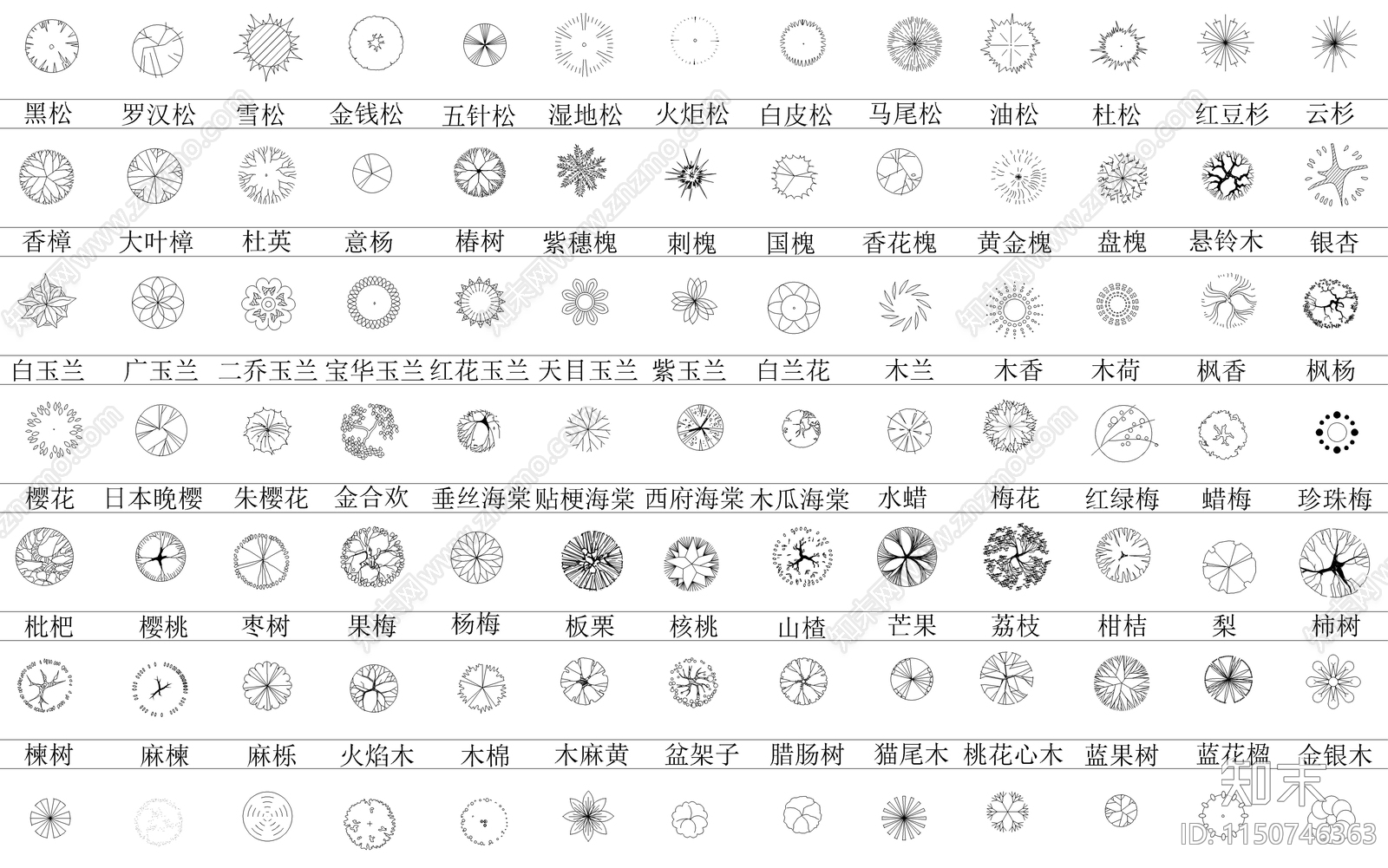 数百种平面树图例施工图下载【ID:1150746363】