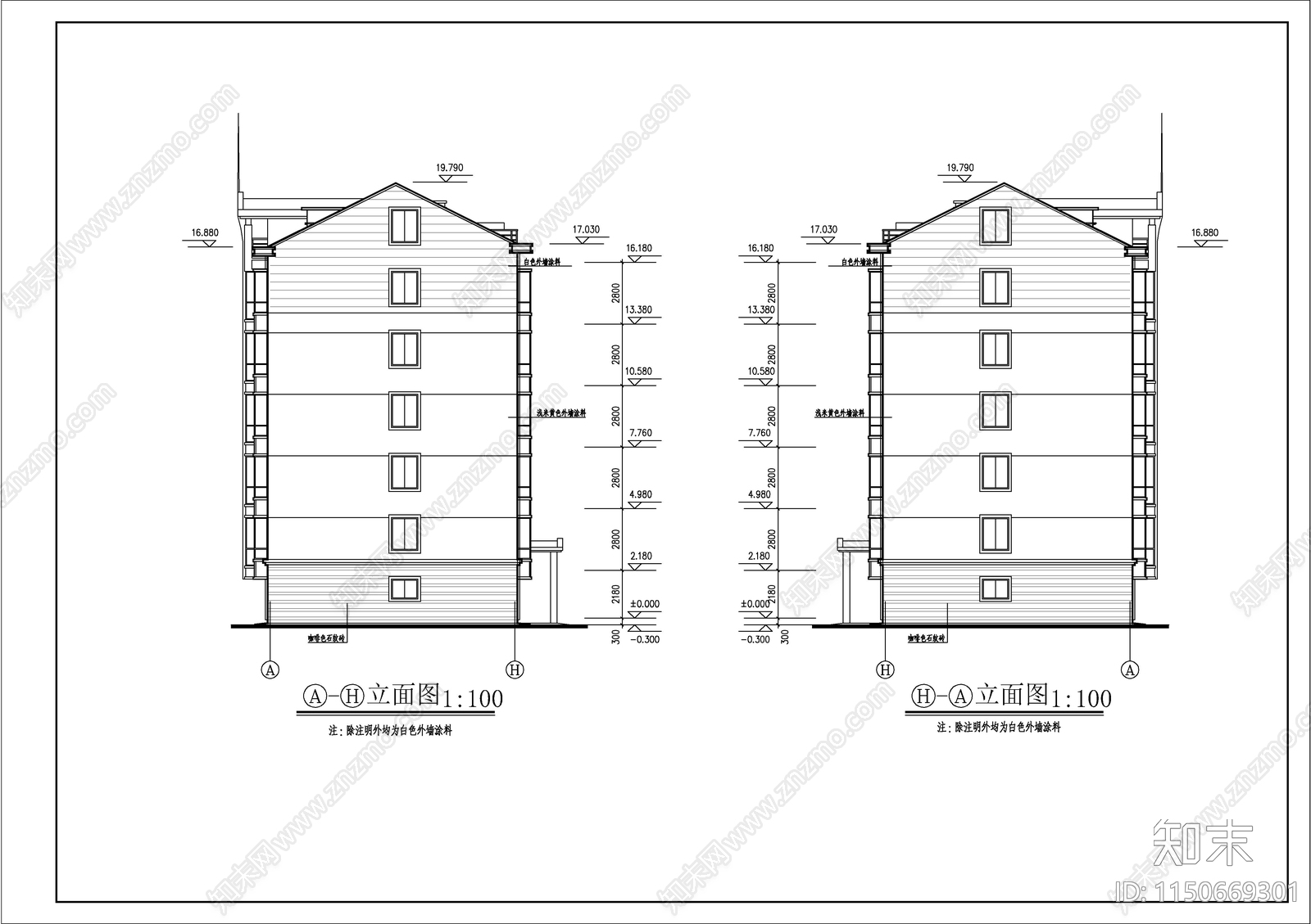 多层住宅建筑施工图cad施工图下载【ID:1150669301】