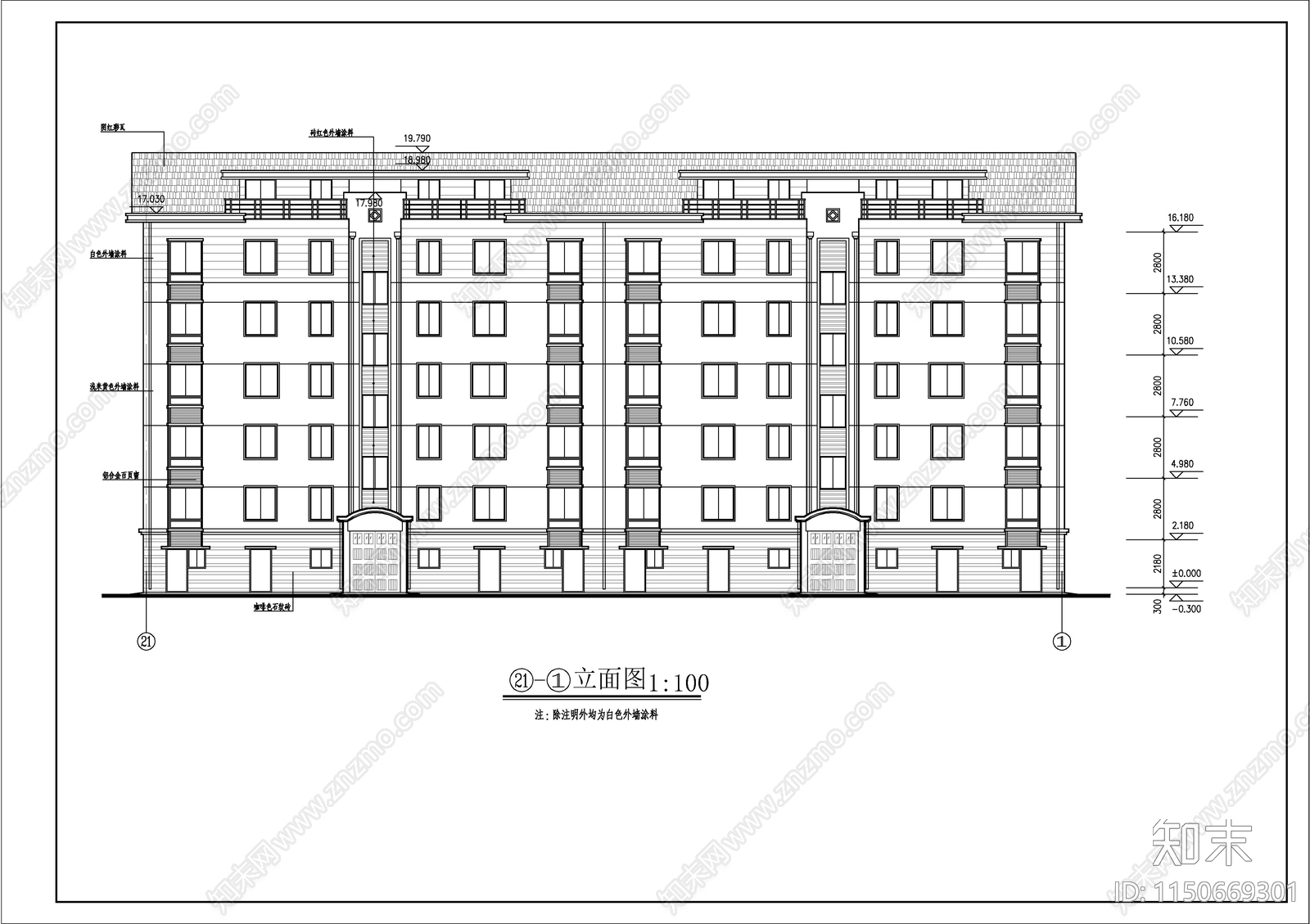 多层住宅建筑施工图cad施工图下载【ID:1150669301】