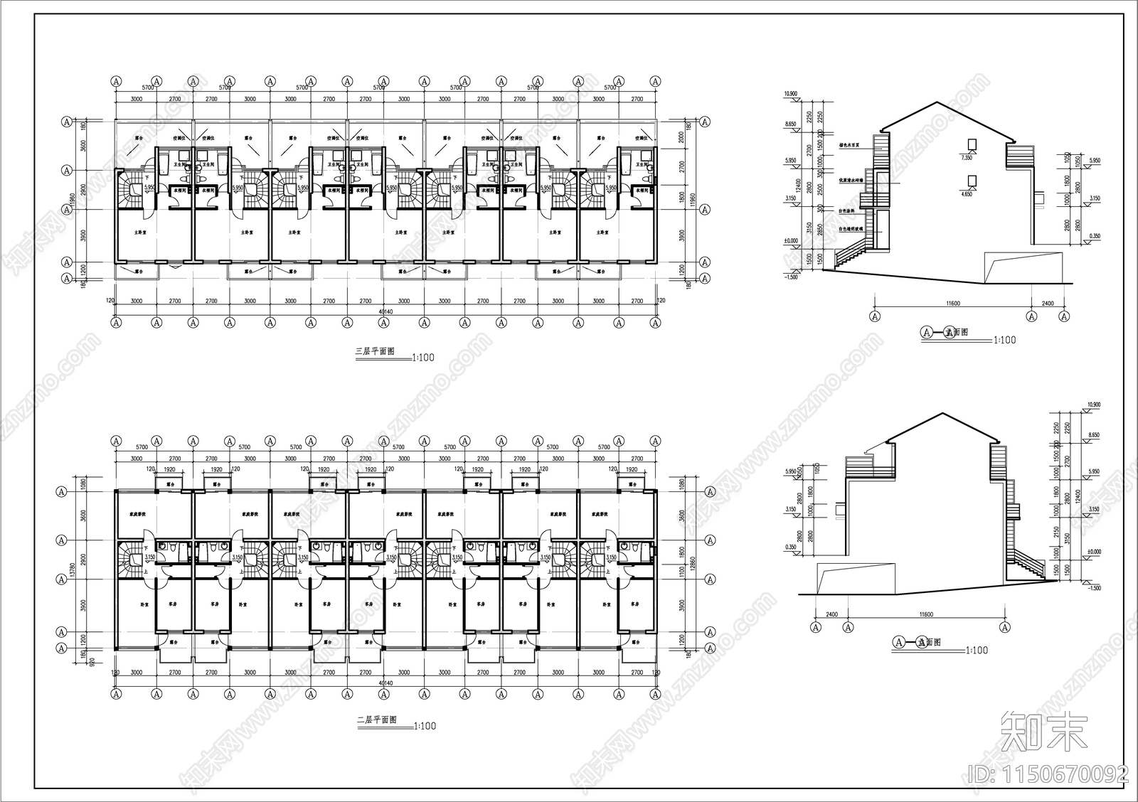 多层住宅建筑图cad施工图下载【ID:1150670092】