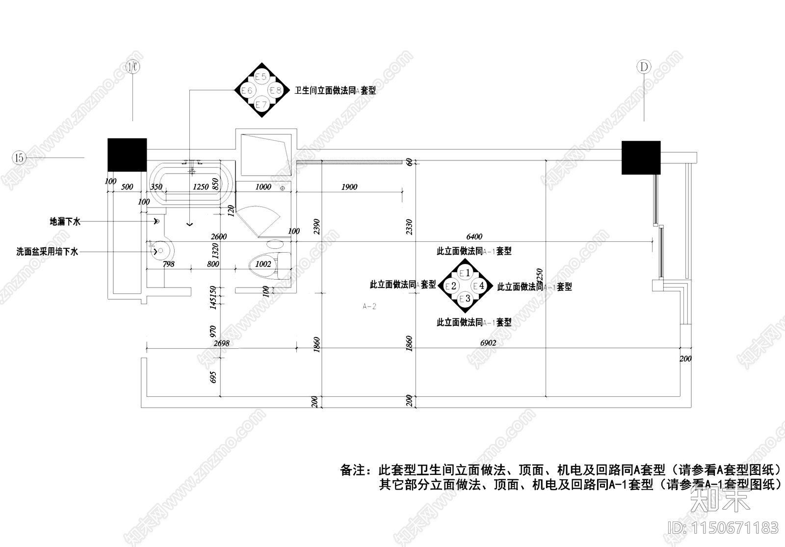 宾馆酒店标准间cad施工图下载【ID:1150671183】