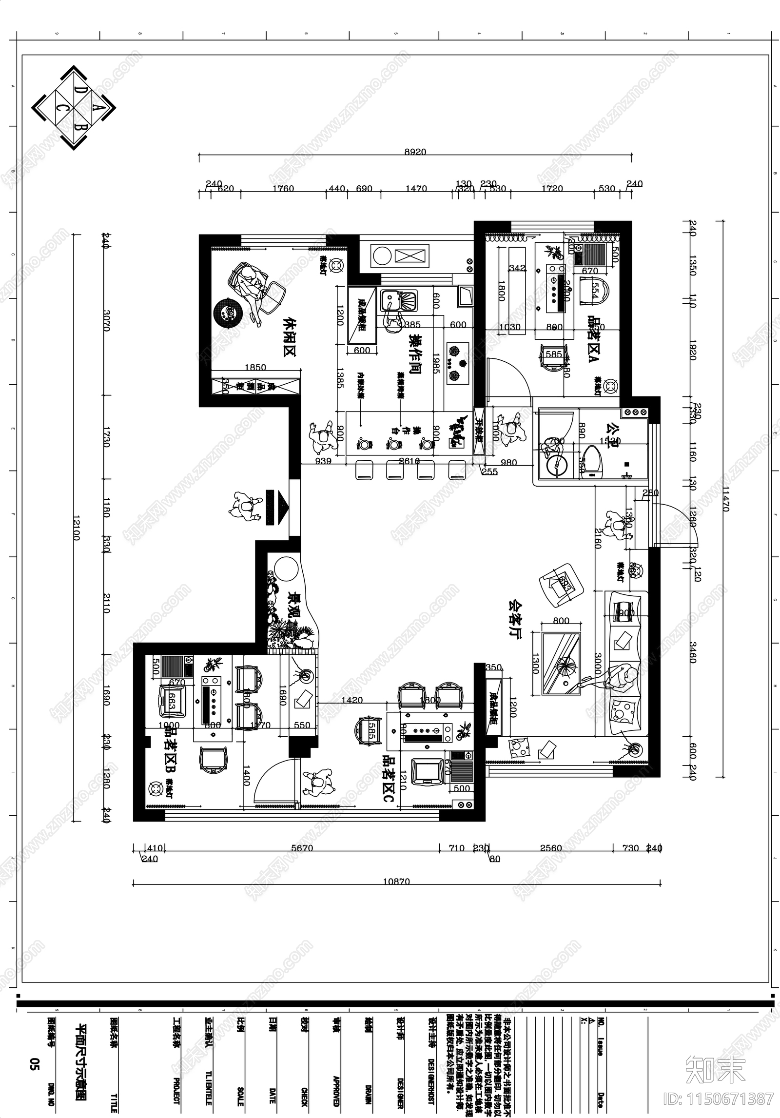106㎡私人茶室整套施工图cad施工图下载【ID:1150671387】