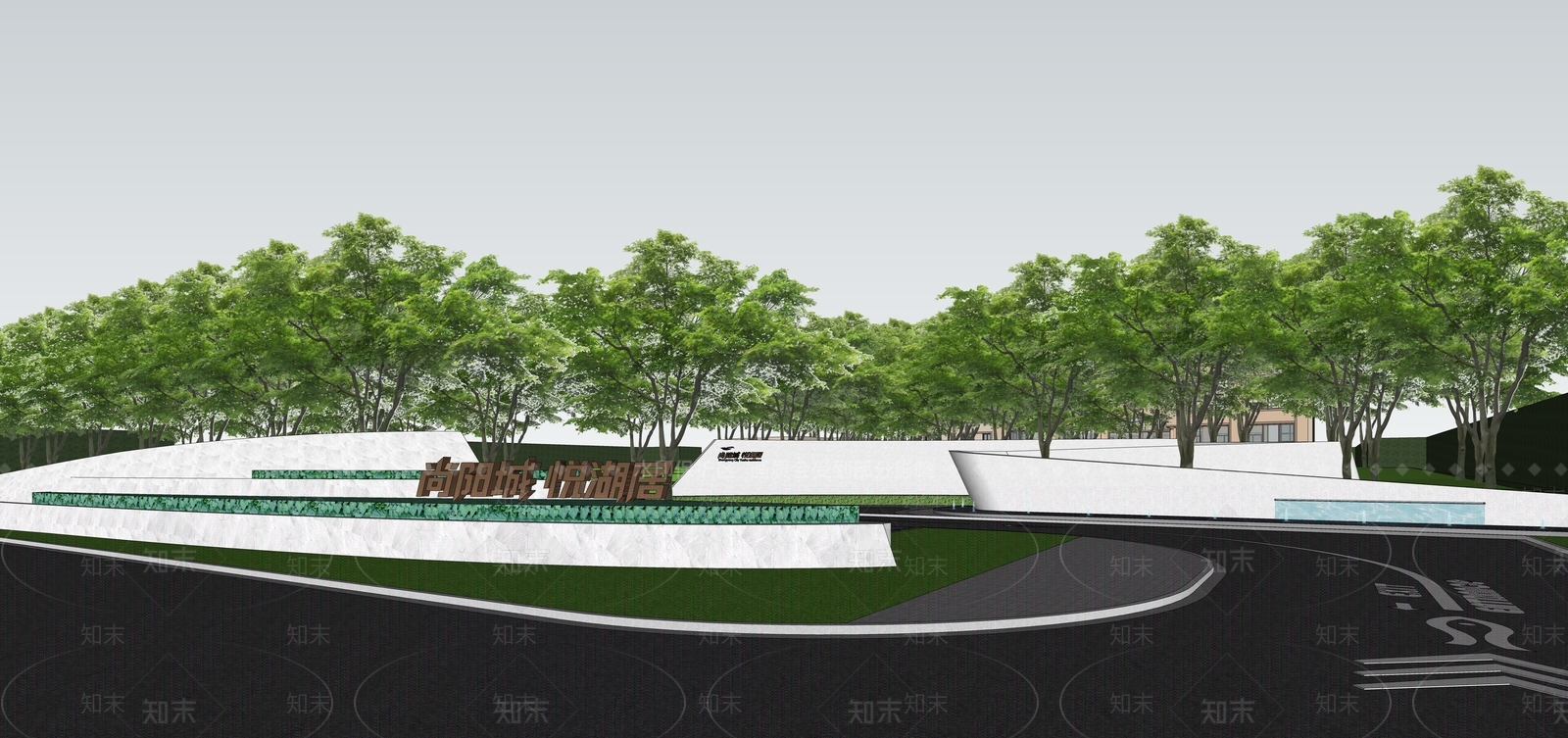 现代售楼处入口大门SU模型下载【ID:1150672465】