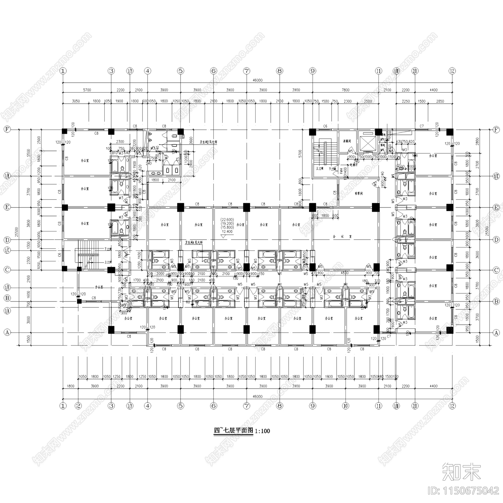 公司企业办公楼写字楼建筑施工图集施工图下载【ID:1150675042】