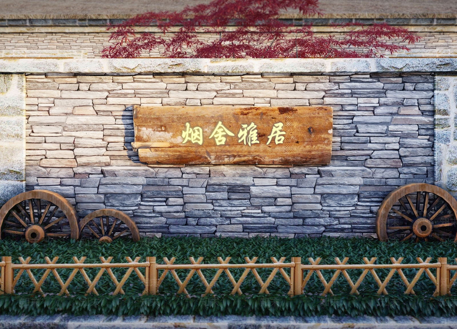 中式乡村民宿SU模型下载【ID:1150676773】