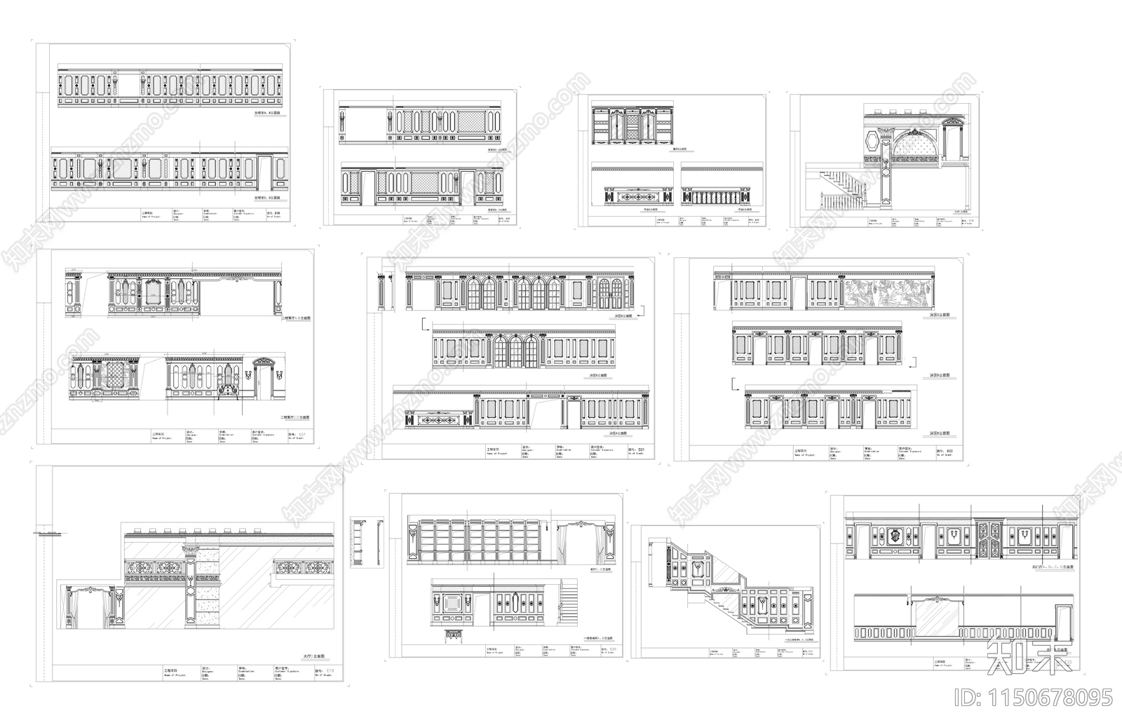 法式别墅墙板平面立面施工图cad施工图下载【ID:1150678095】