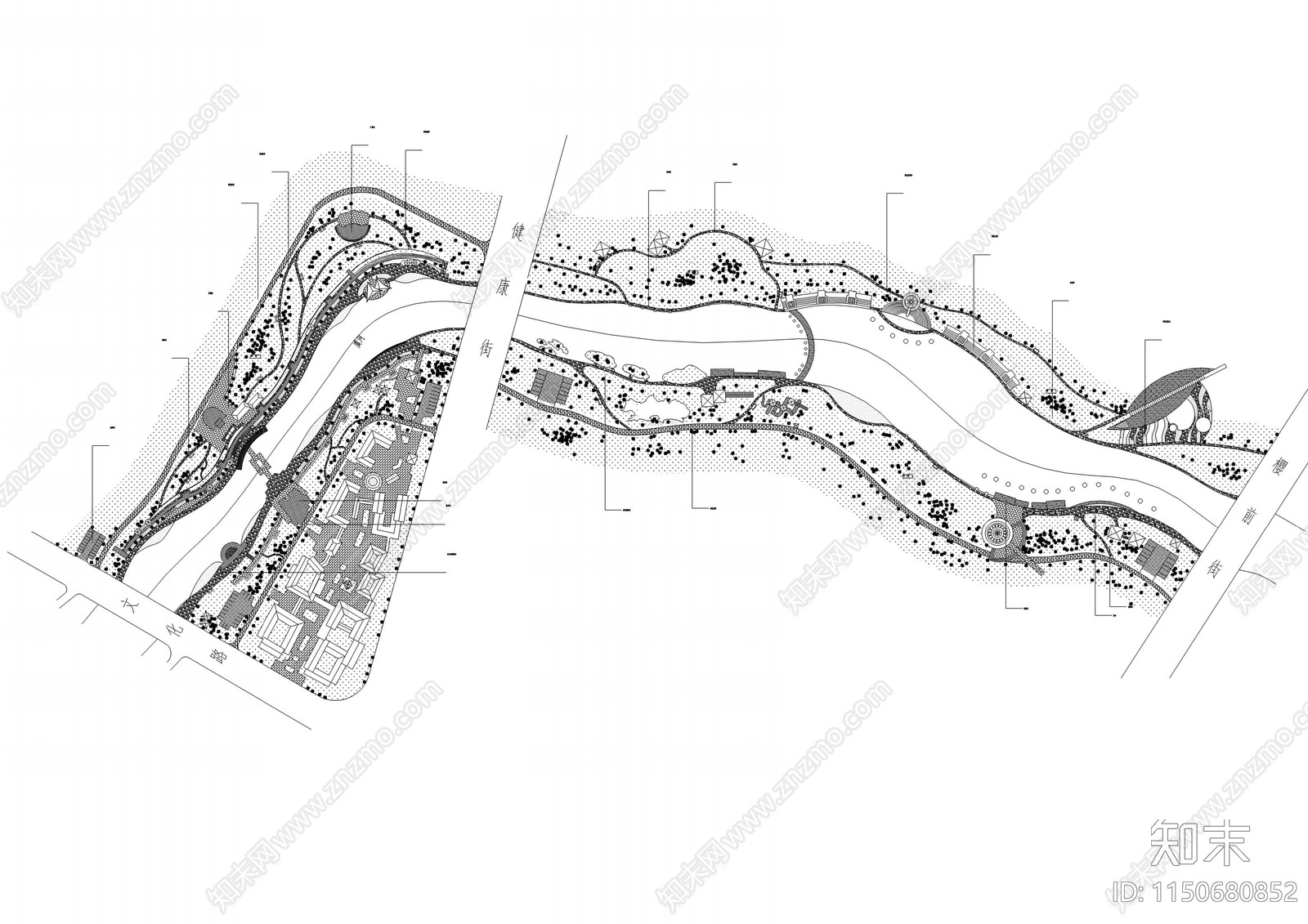 滨水景观湿地公园河道cad施工图下载【ID:1150680852】