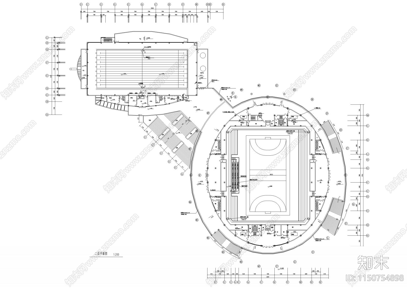 体育馆cad施工图下载【ID:1150754898】