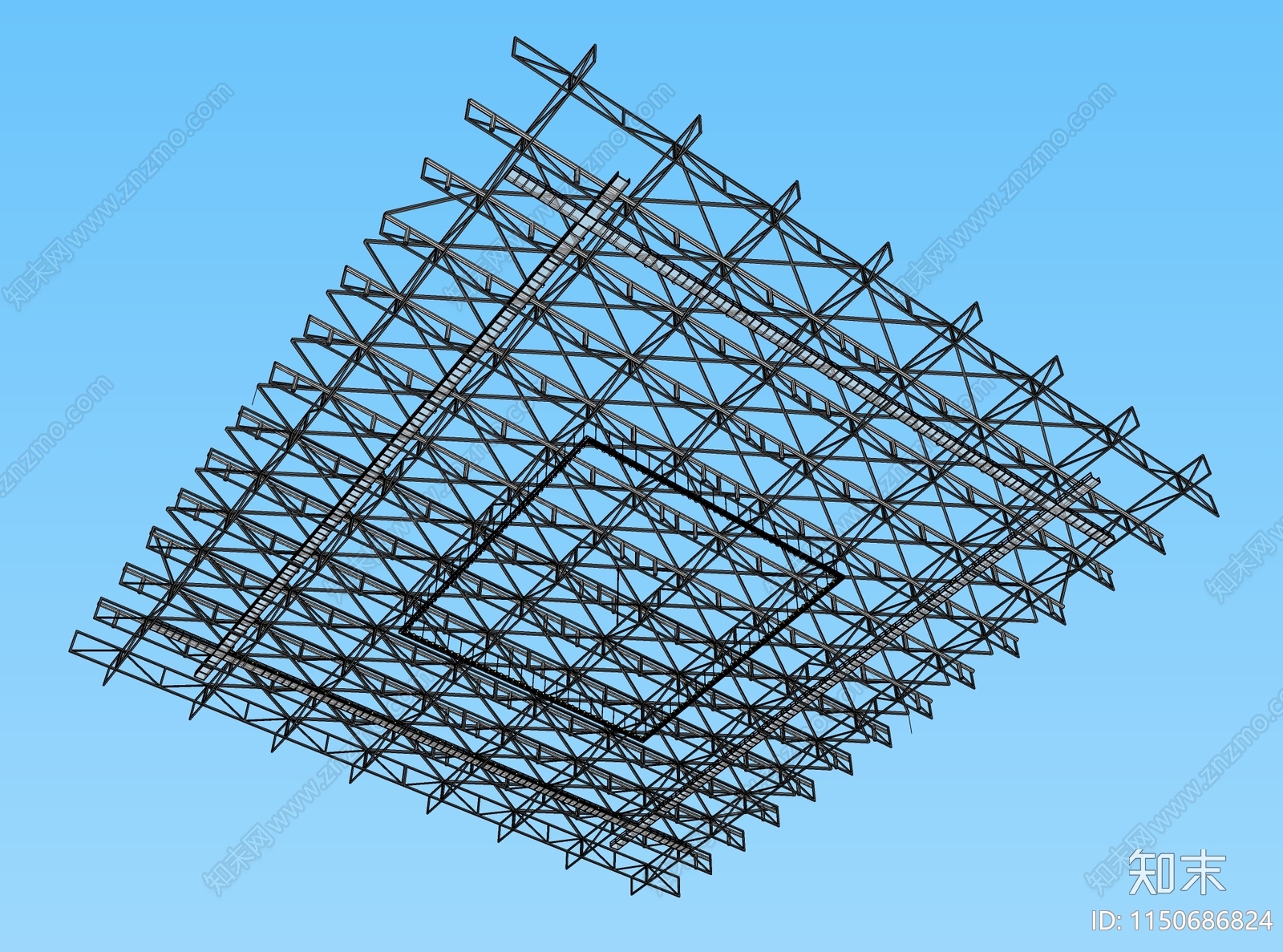 工业建筑网架结构SU模型下载【ID:1150686824】