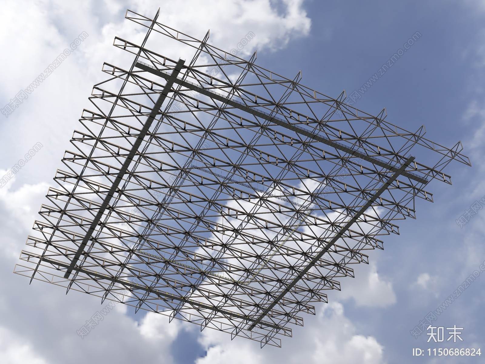 工业建筑网架结构SU模型下载【ID:1150686824】
