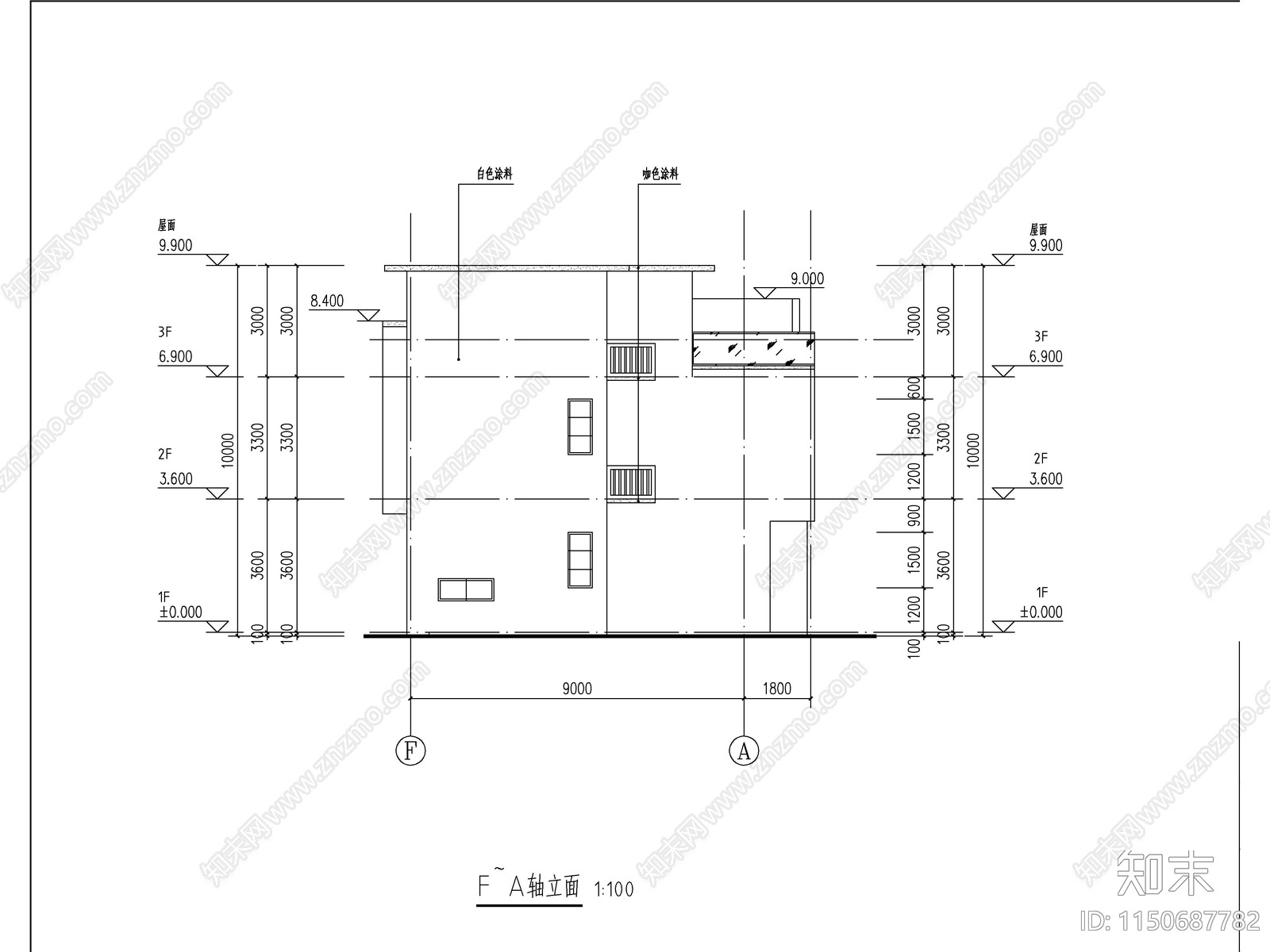 现代三层独栋别墅建筑施工图cad施工图下载【ID:1150687782】