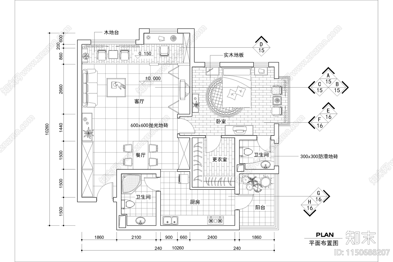 90方公寓家装整套施工图cad施工图下载【ID:1150688207】