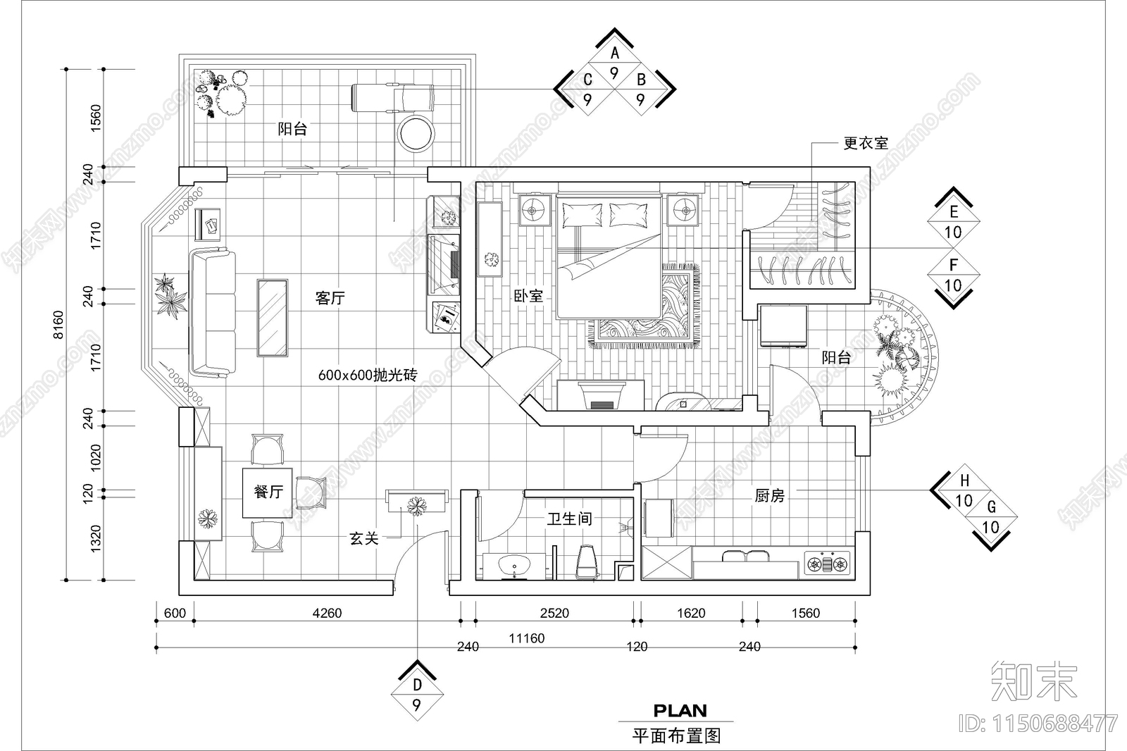 现代公寓家装施工图cad施工图下载【ID:1150688477】