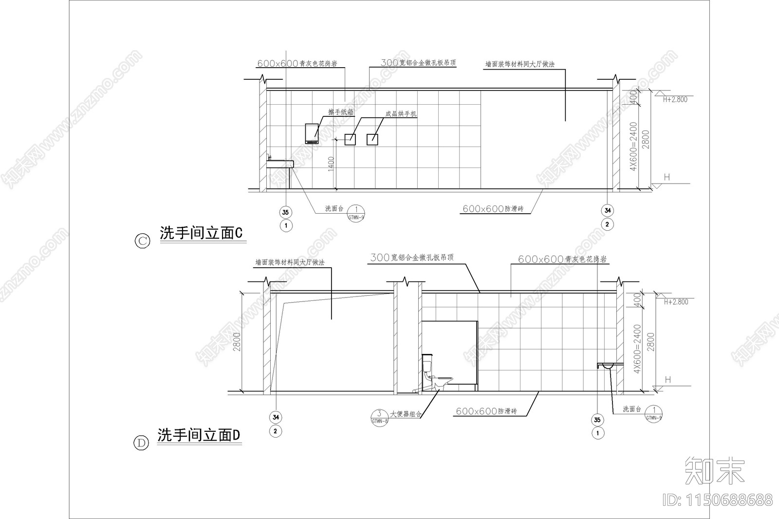 公共洗手间平立面详图cad施工图下载【ID:1150688688】