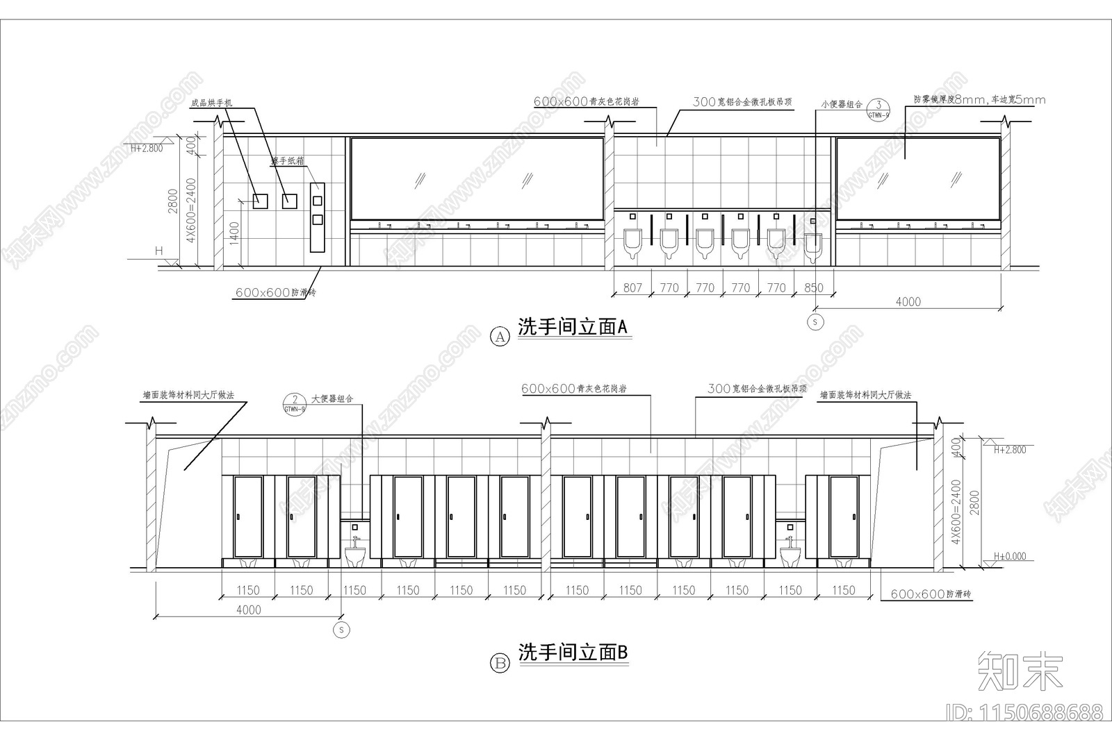 公共洗手间平立面详图cad施工图下载【ID:1150688688】