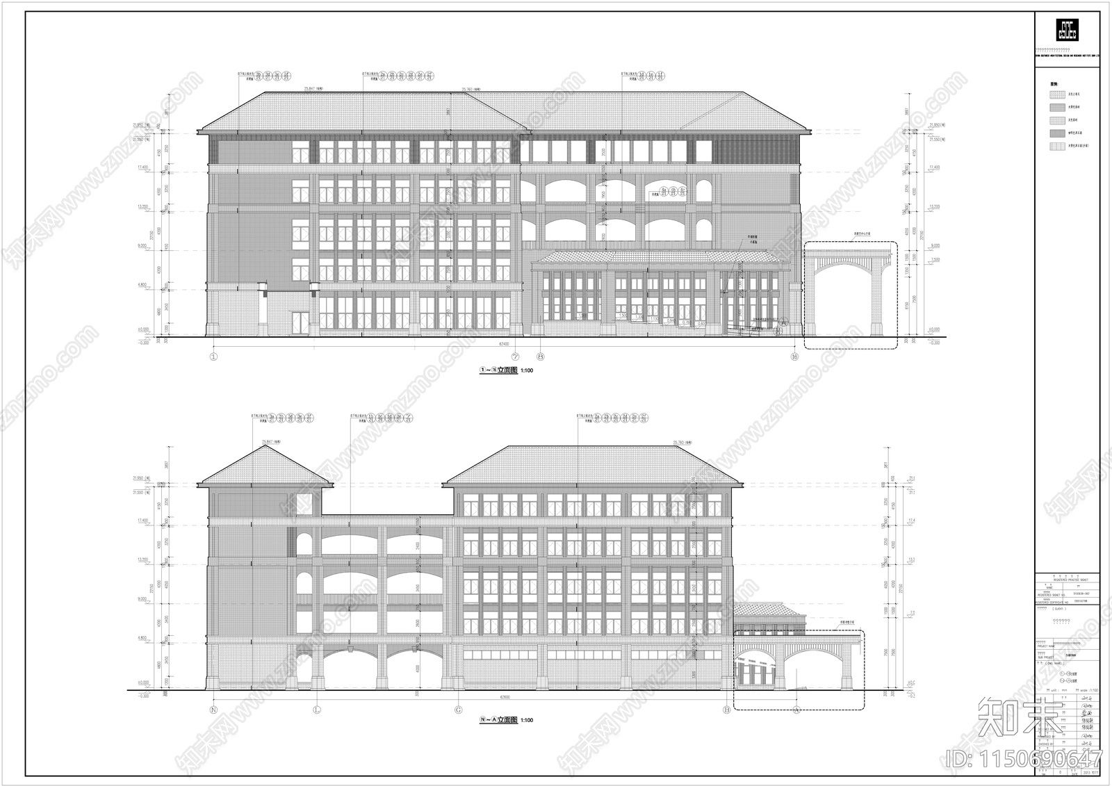 新中式风格中学建筑cad施工图下载【ID:1150690647】