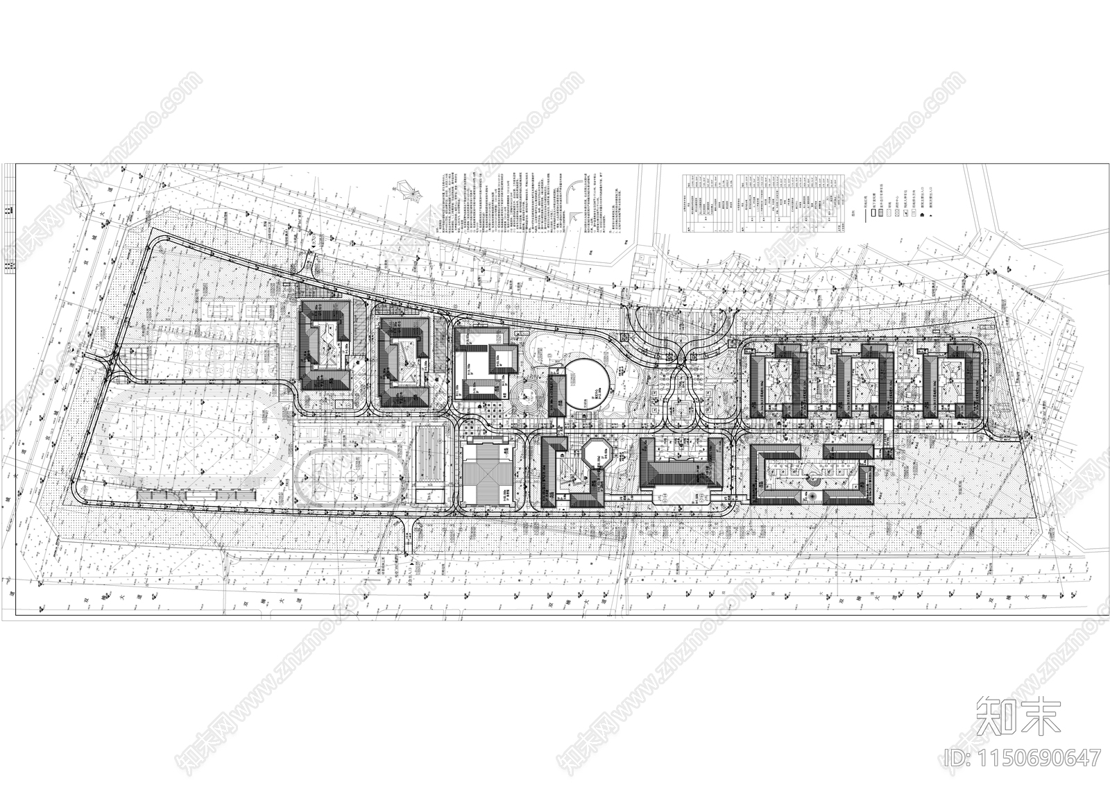 新中式风格中学建筑cad施工图下载【ID:1150690647】