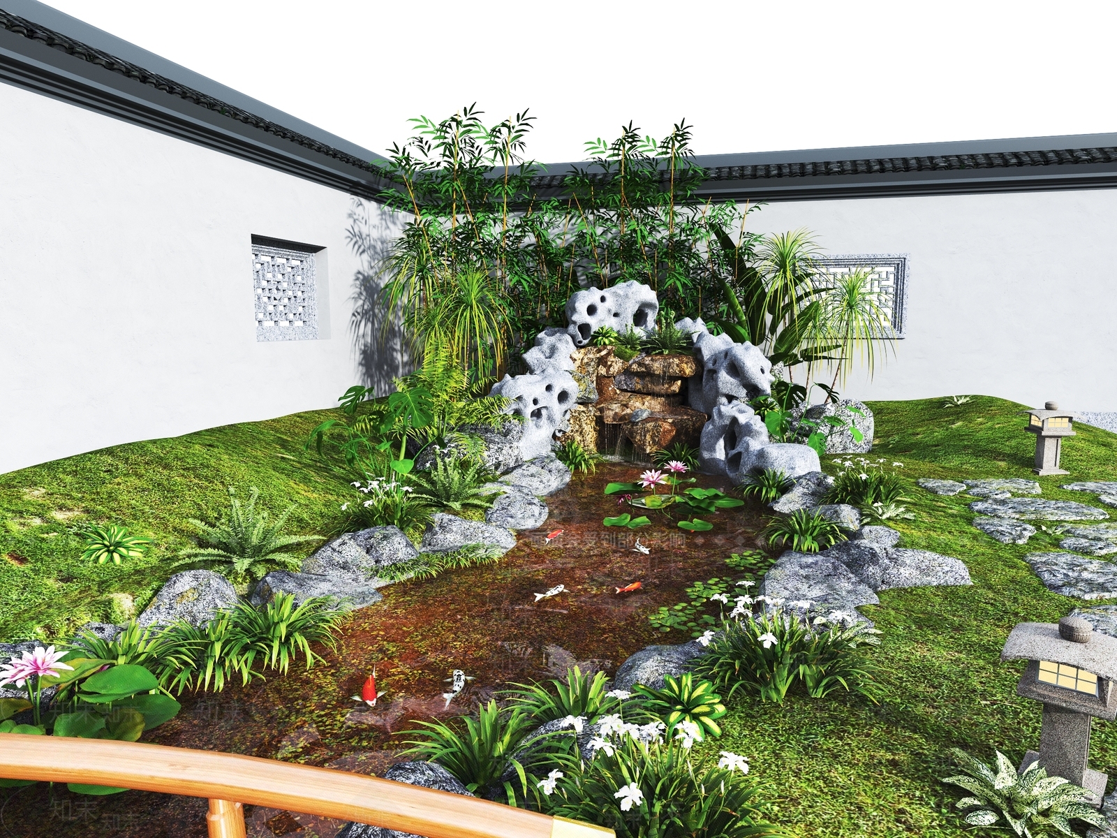 中式庭院水景3D模型下载【ID:1150690882】