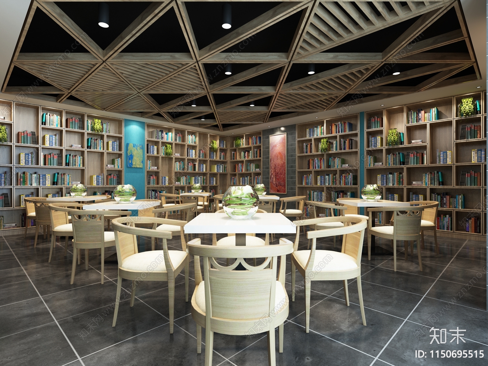 现代图书馆室内施工图下载【ID:1150695515】