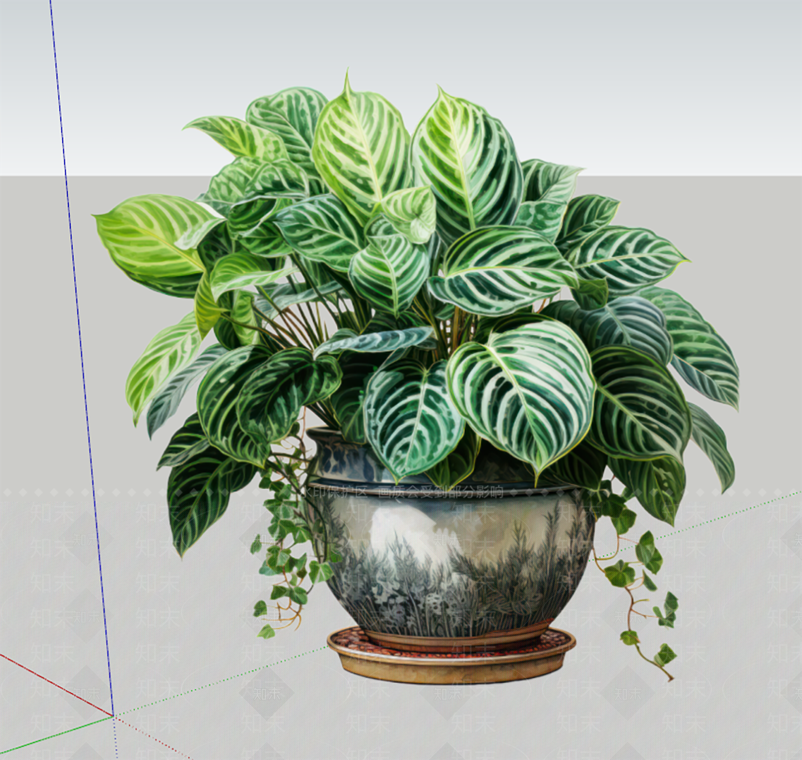 2D绿萝花盆SU模型下载【ID:1150695206】