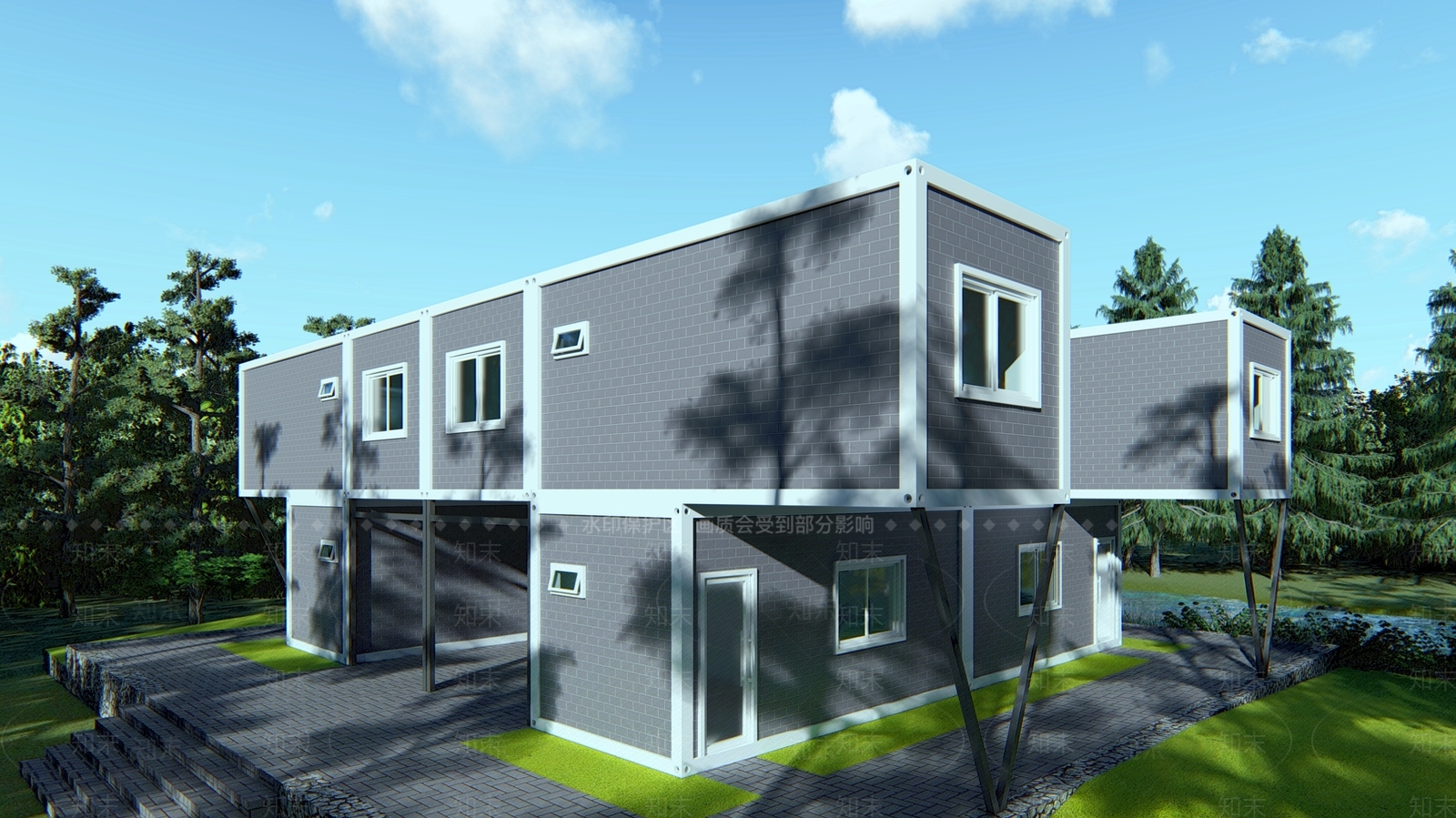 现代集装箱商业建筑SU模型下载【ID:1150695626】