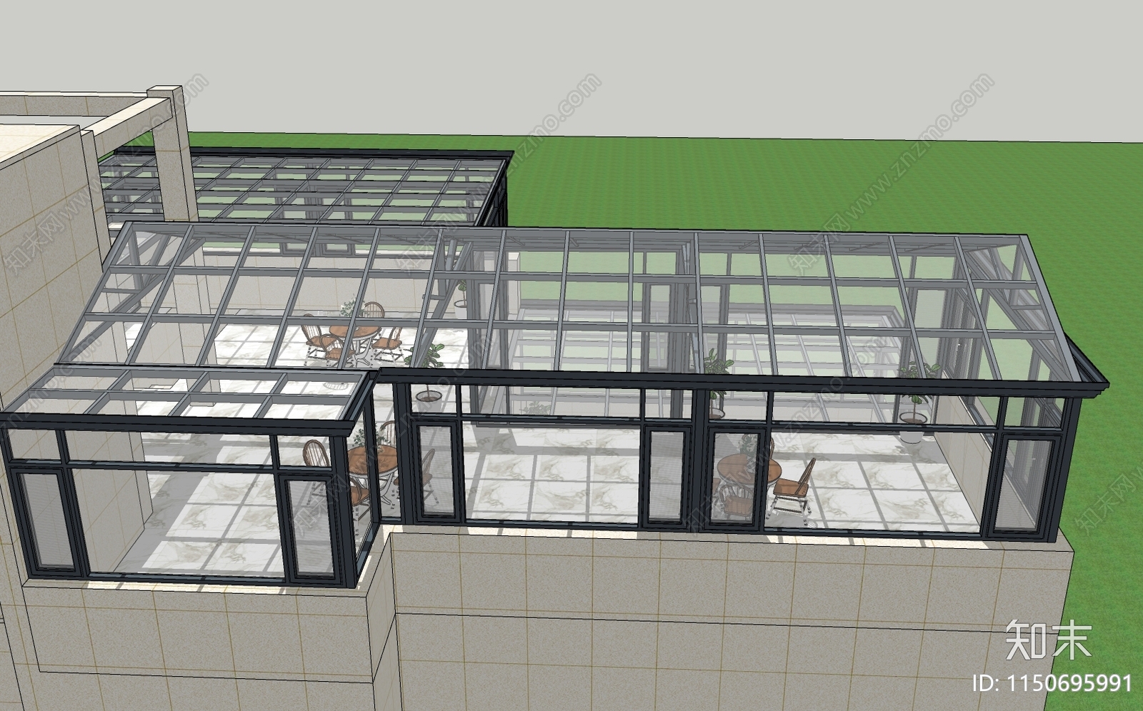 现代人字顶阳光房SU模型下载【ID:1150695991】