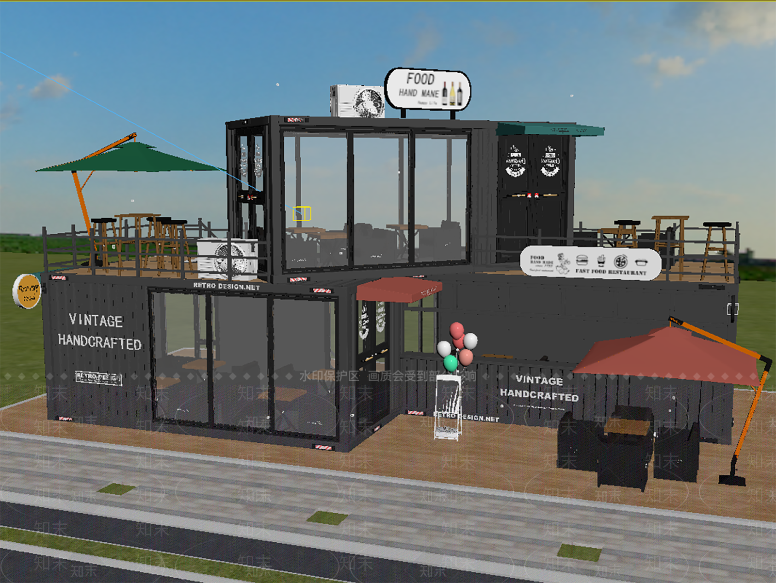 现代集装箱咖啡馆3D模型下载【ID:1150696161】