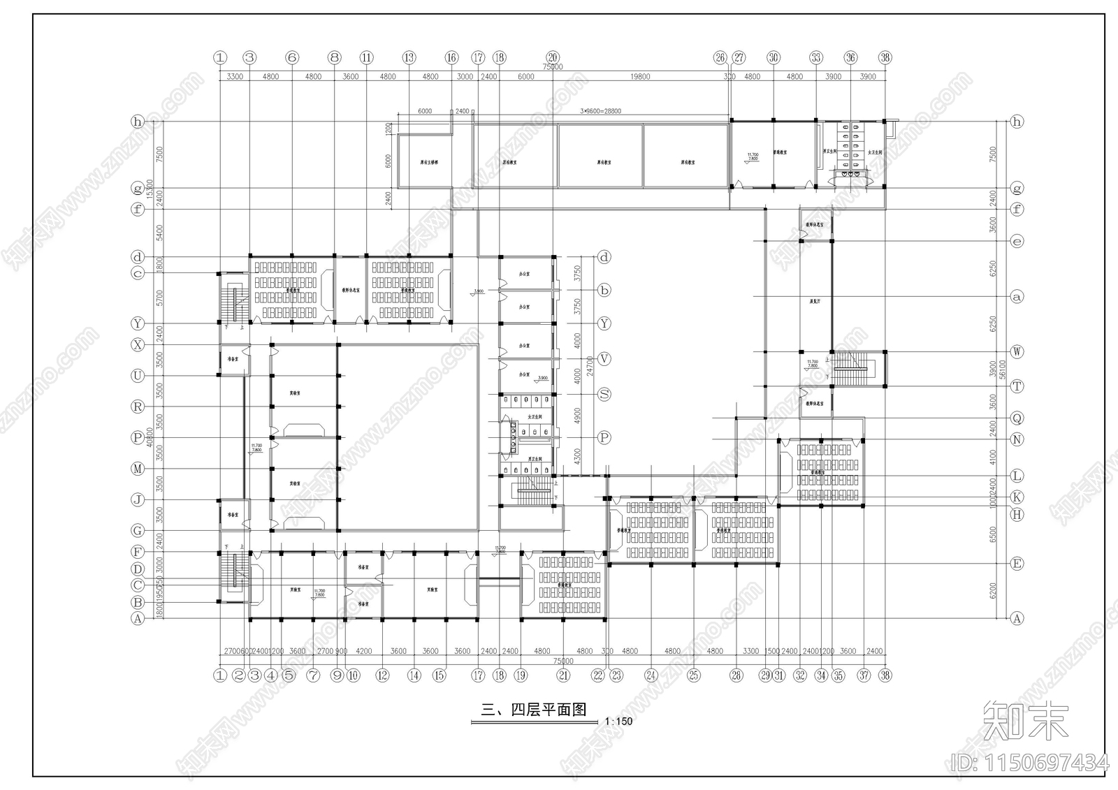 中学教学楼建筑cad施工图下载【ID:1150697434】