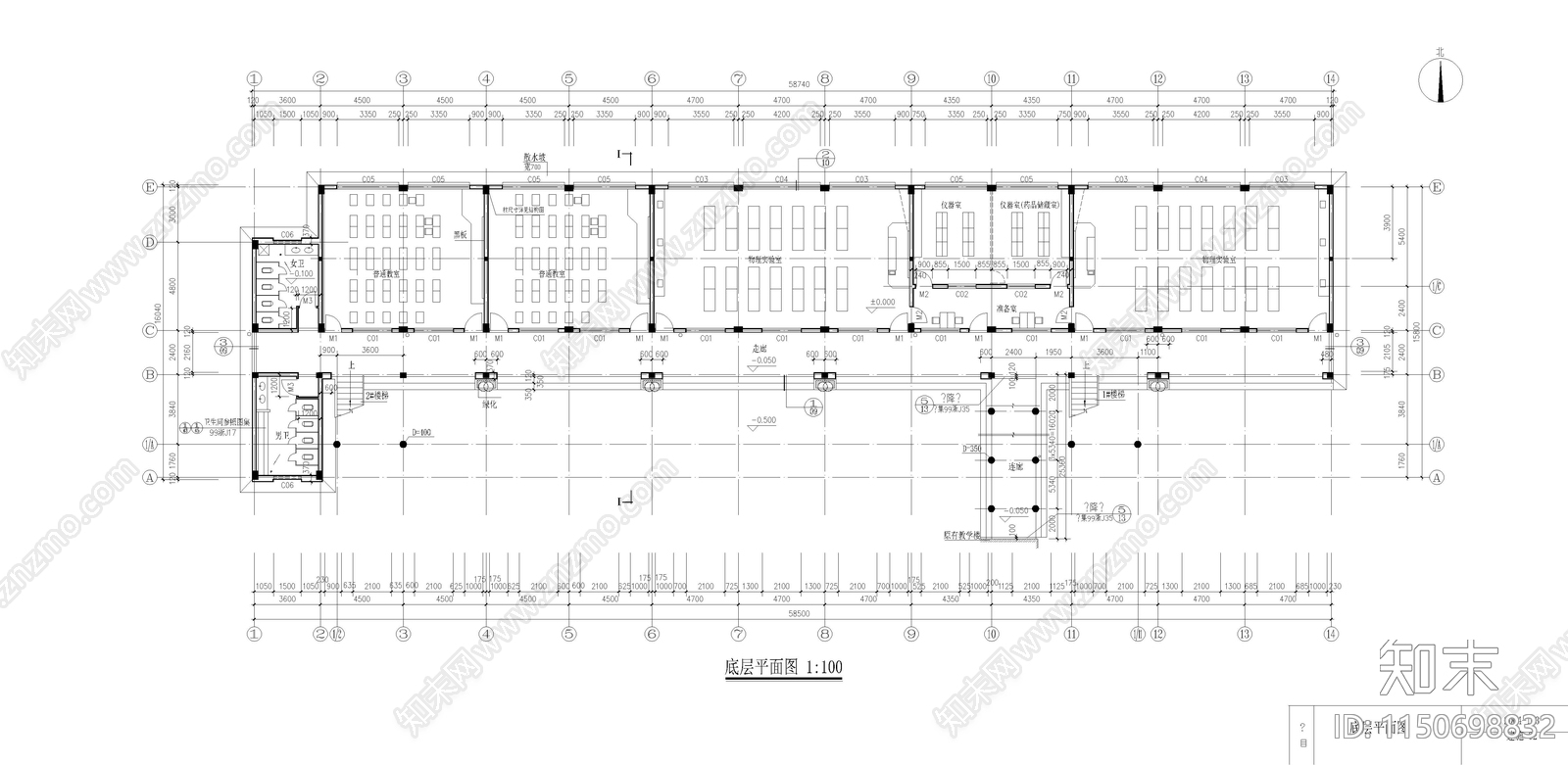 中学教学实验楼建筑cad施工图下载【ID:1150698832】