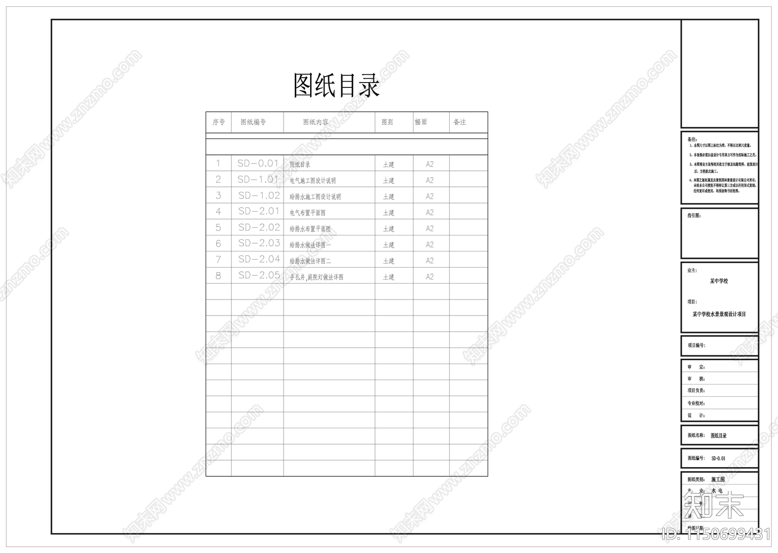 中学给排水节点cad施工图下载【ID:1150699431】