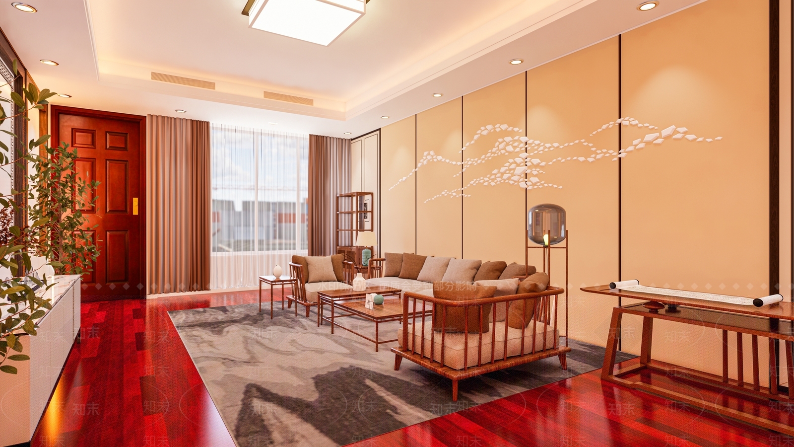 新中式别墅自建房客厅SU模型下载【ID:1150701942】