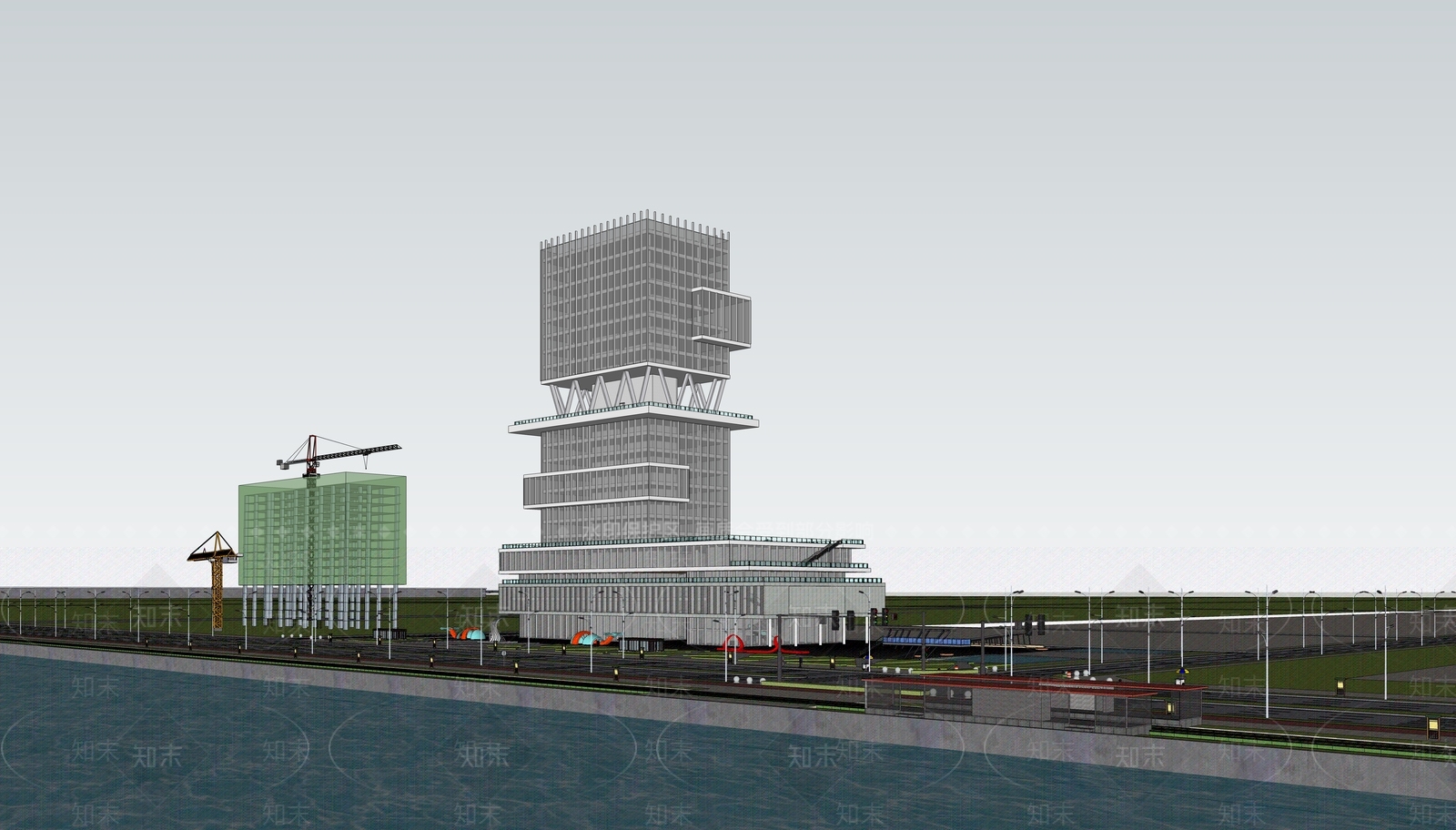 现代高层办公楼建筑SU模型下载【ID:1150701760】