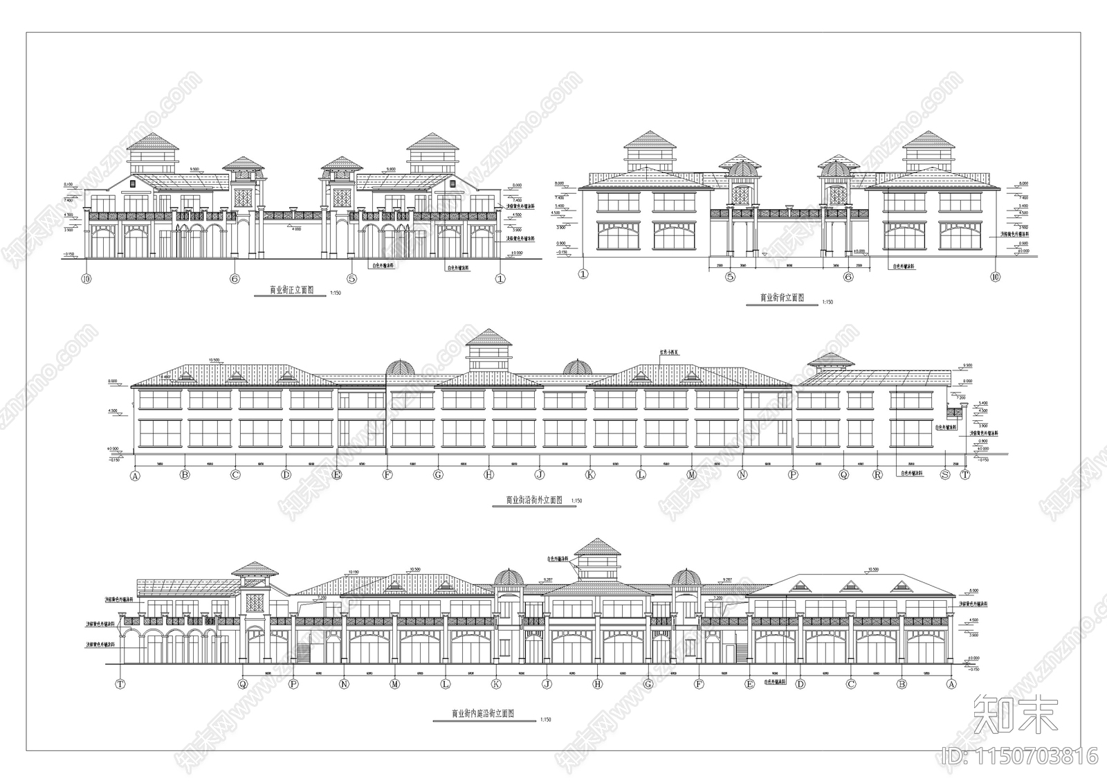 欧式商业建筑立面cad施工图下载【ID:1150703816】