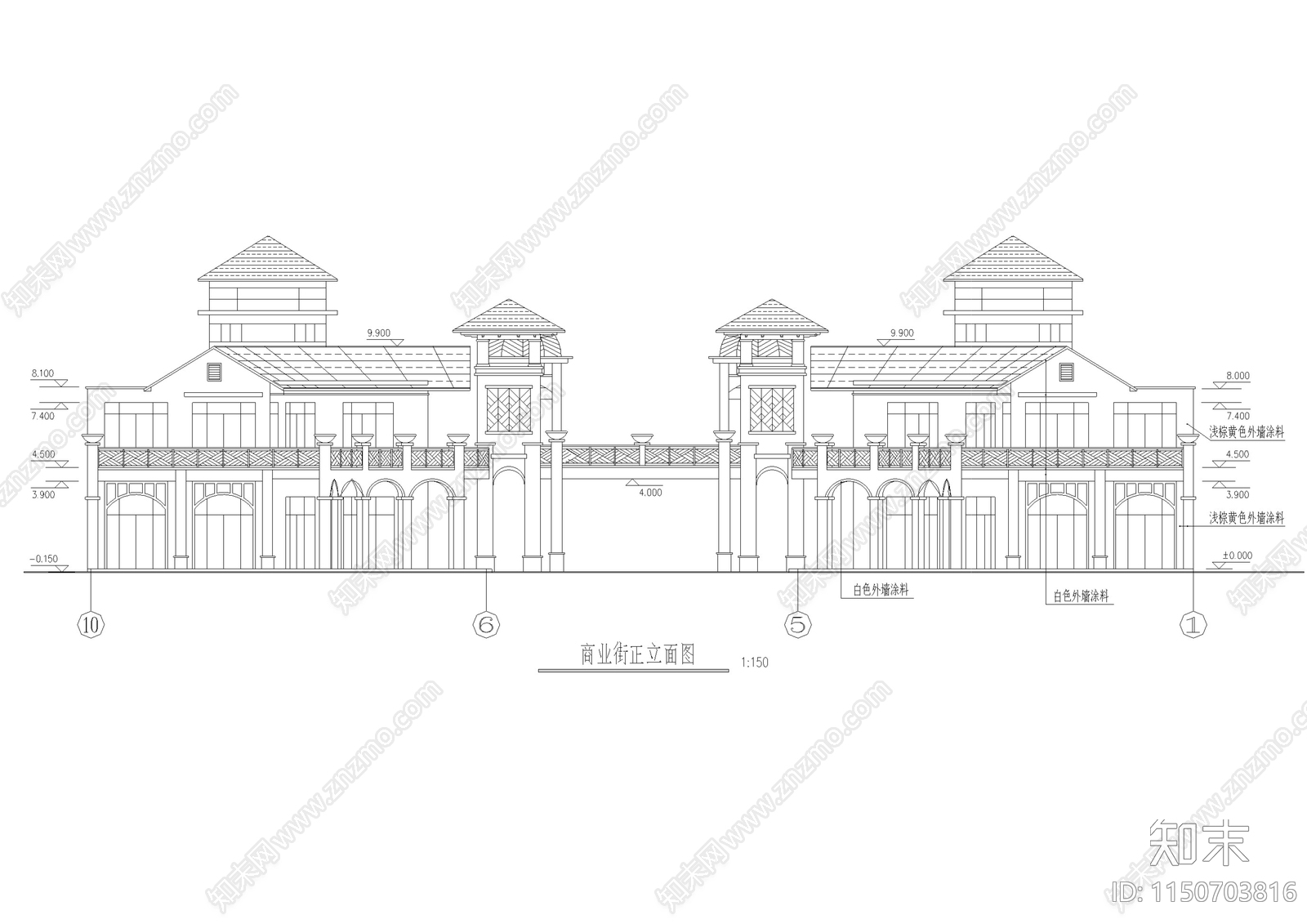 欧式商业建筑立面cad施工图下载【ID:1150703816】