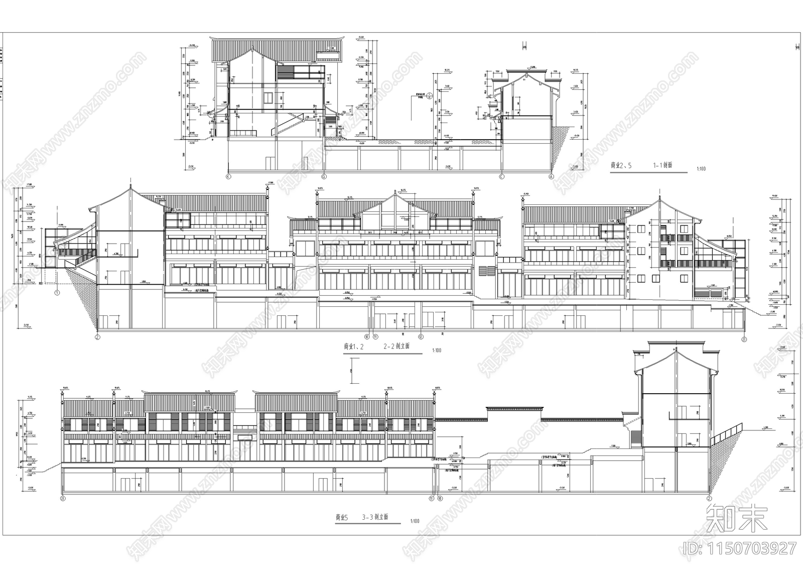 商业街建筑cad施工图下载【ID:1150703927】