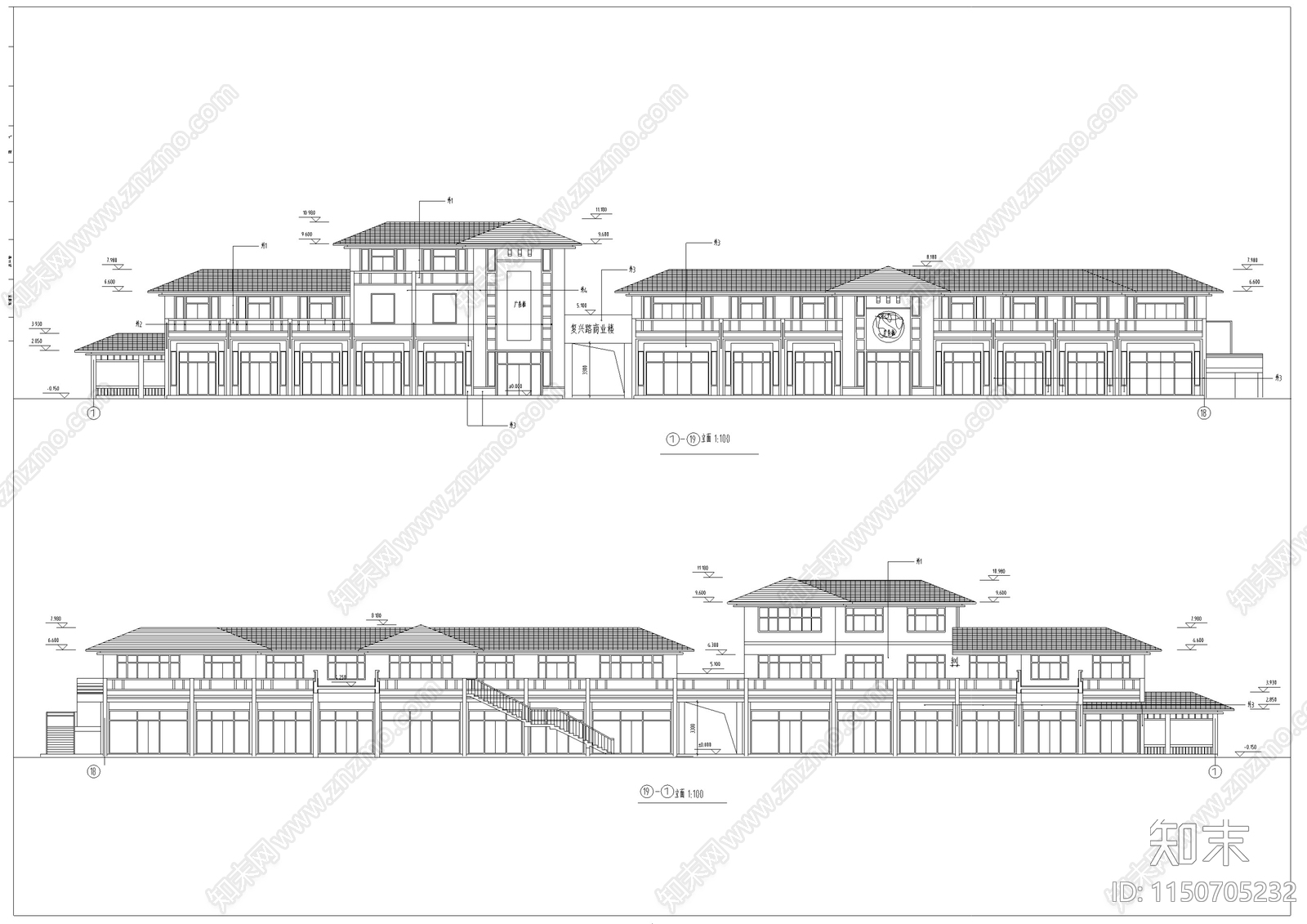 商业街区建筑cad施工图下载【ID:1150705232】