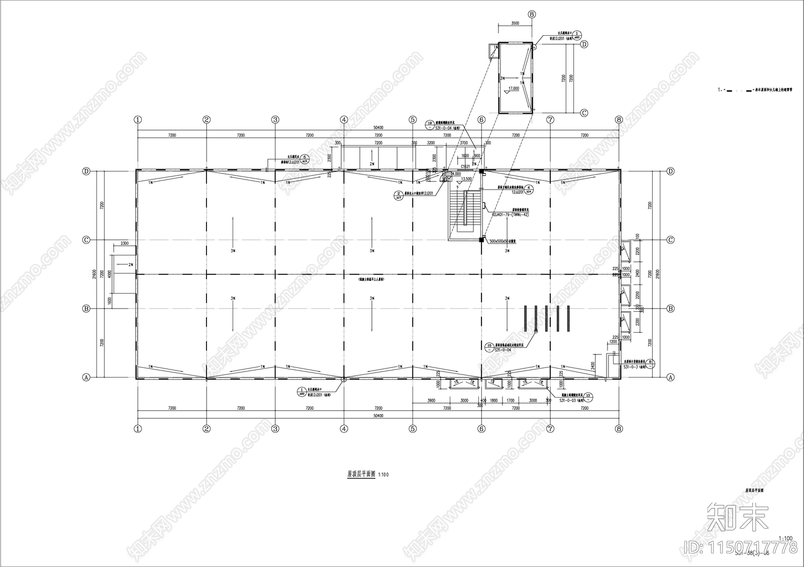 某园区现代风格三层食堂cad施工图下载【ID:1150717778】