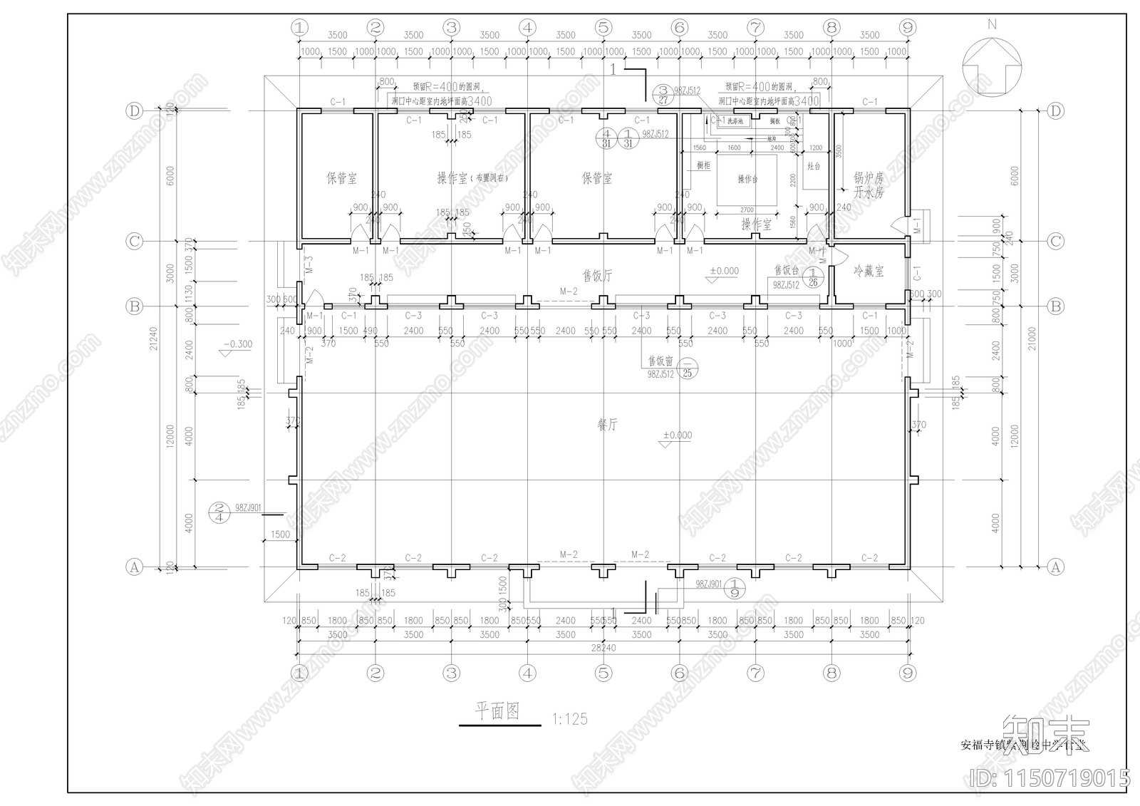 某中学食堂建筑cad施工图下载【ID:1150719015】