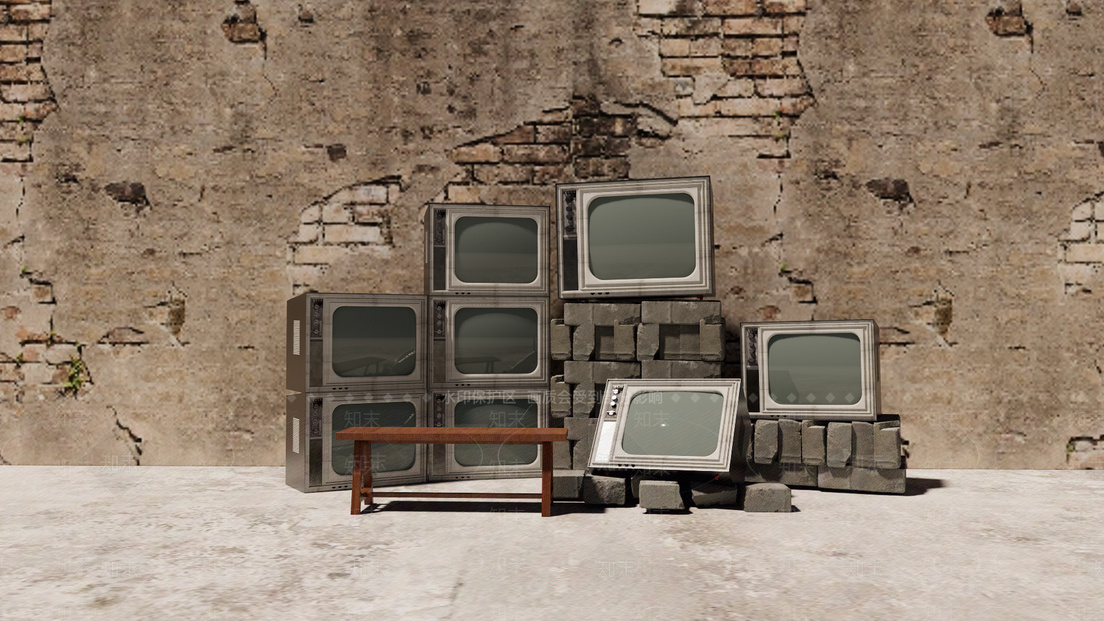 废弃电视机场景SU模型下载【ID:1150720197】