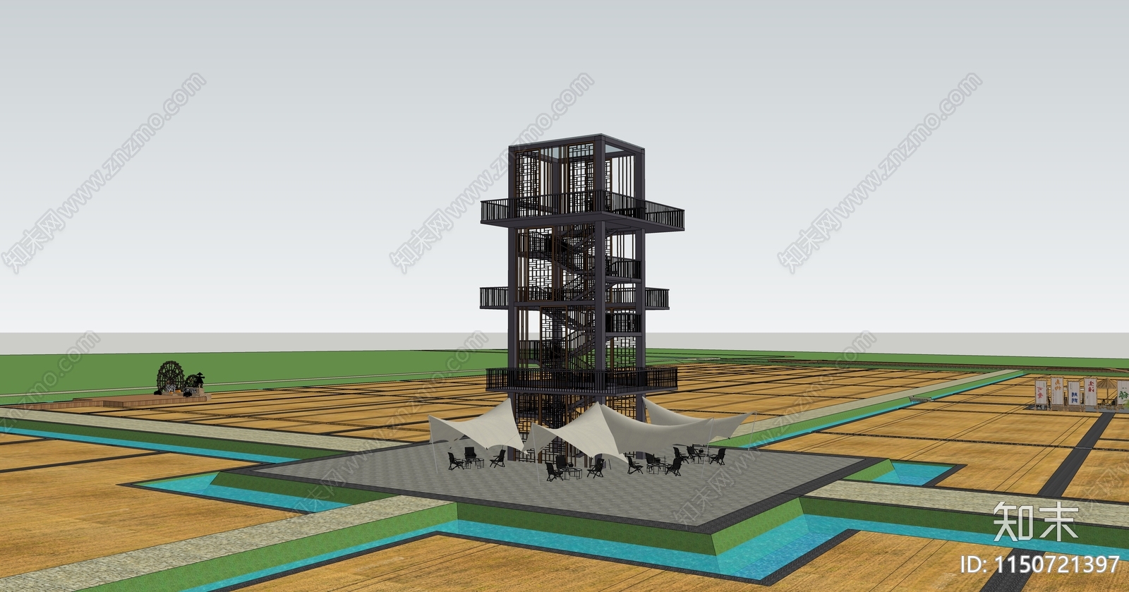 现代稻田观光塔SU模型下载【ID:1150721397】