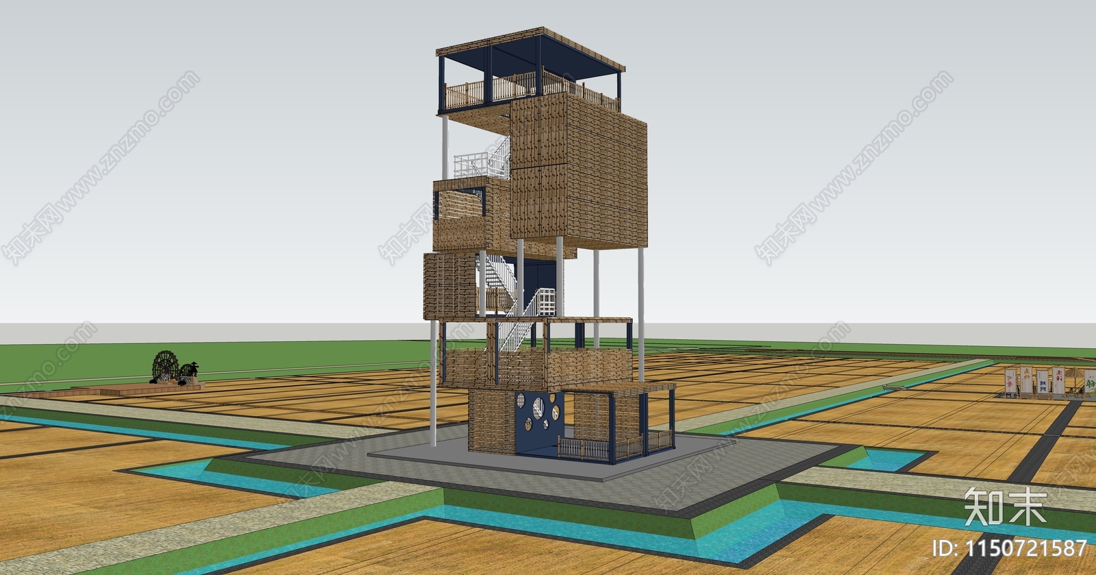 现代稻田观光塔SU模型下载【ID:1150721587】