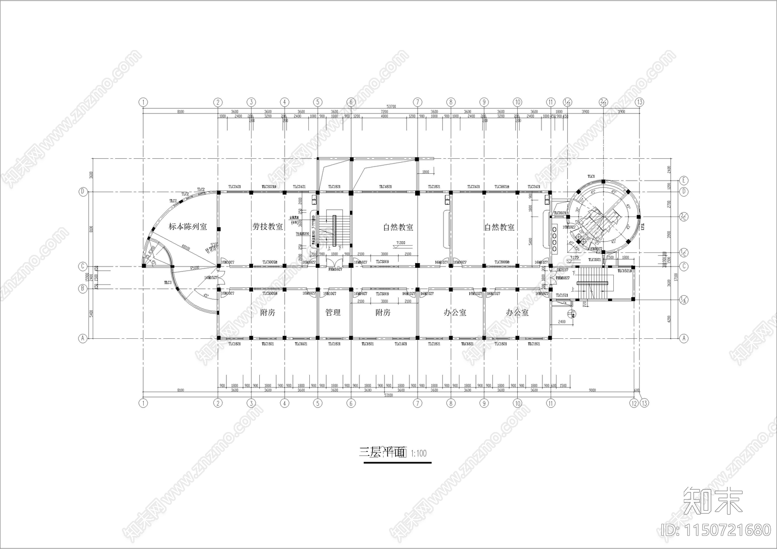 小学综合楼图纸cad施工图下载【ID:1150721680】