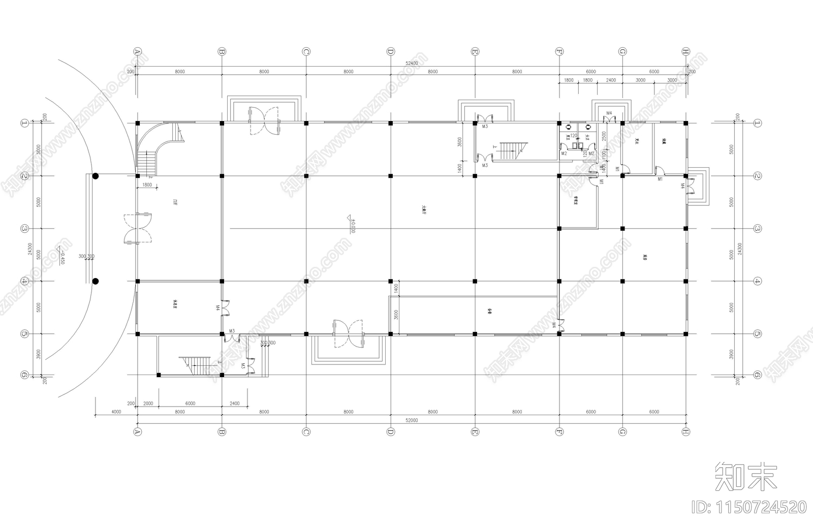 食堂建筑cad施工图下载【ID:1150724520】